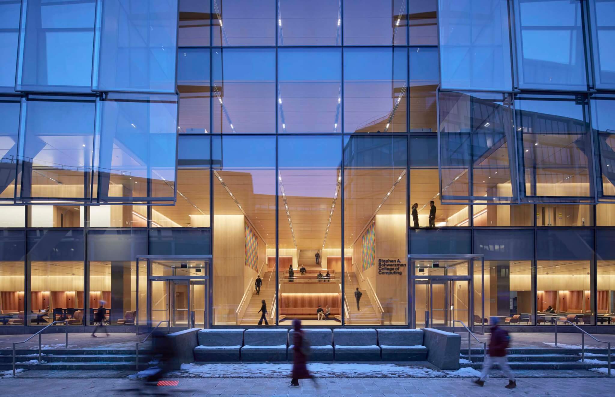 glass shingles front the exterior of the Schwarzman College of Computing at MIT