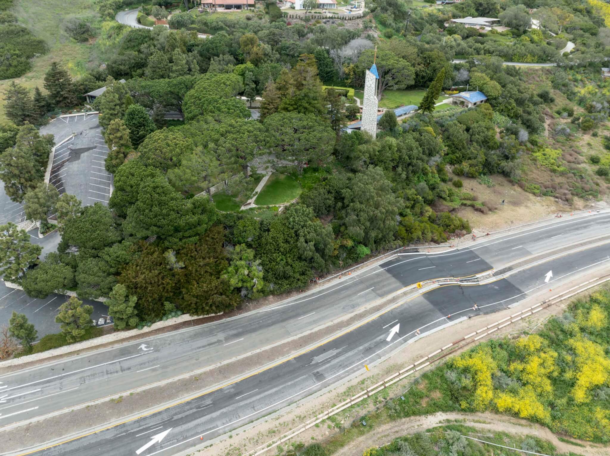 uneven roadway from landslide