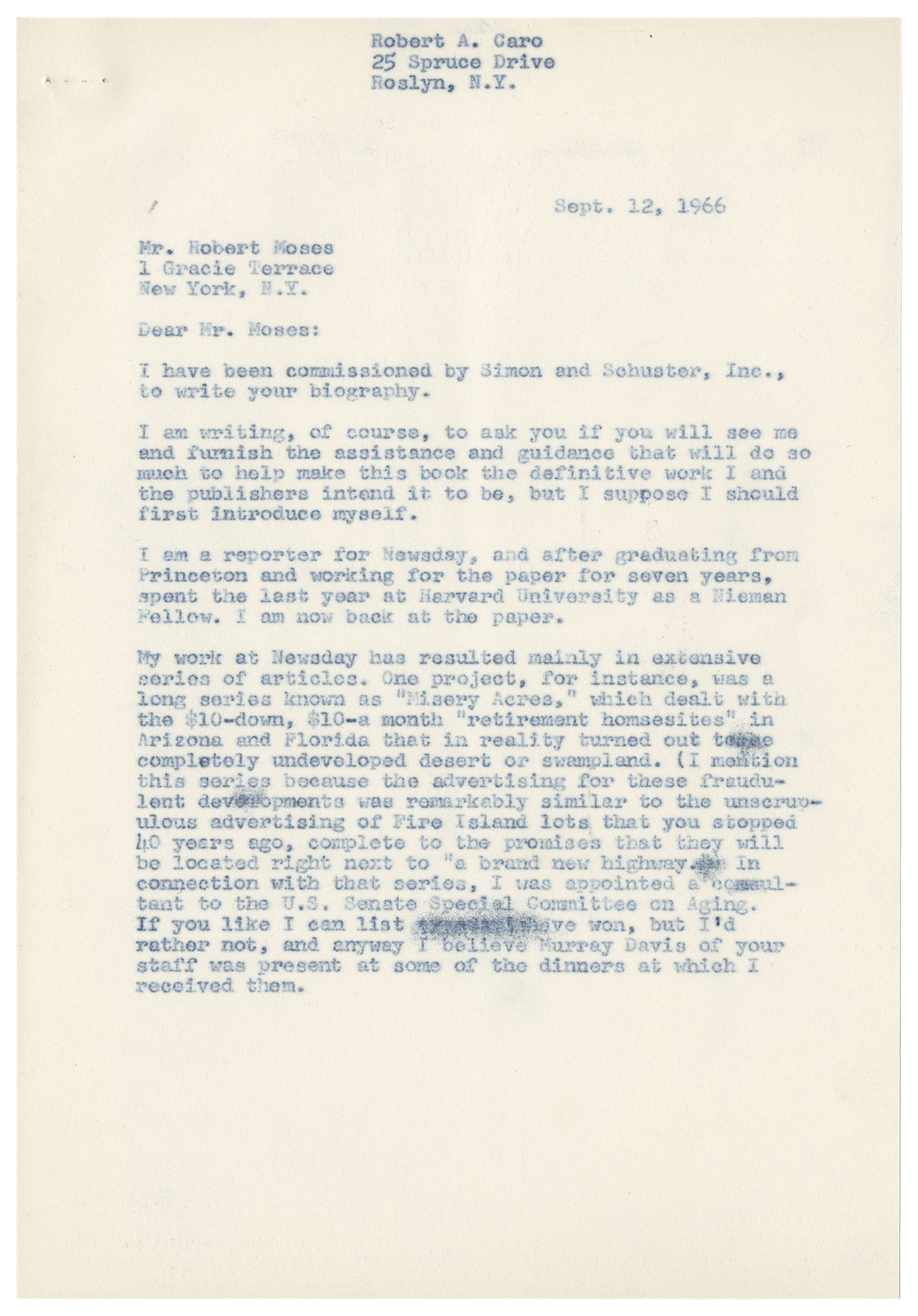letter to robert moses from robert caro