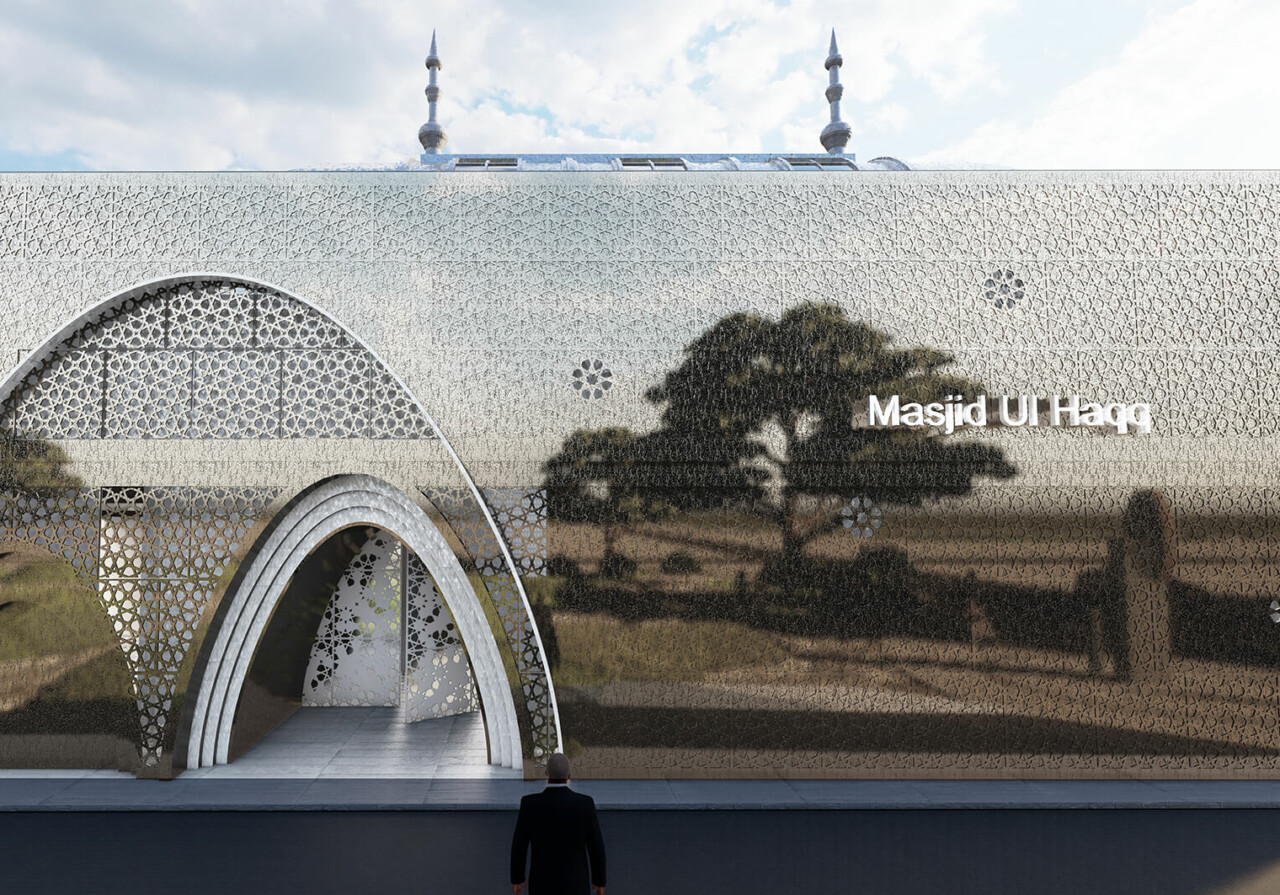 rendering of Masjid Ul-Haqq by Laya Architects
