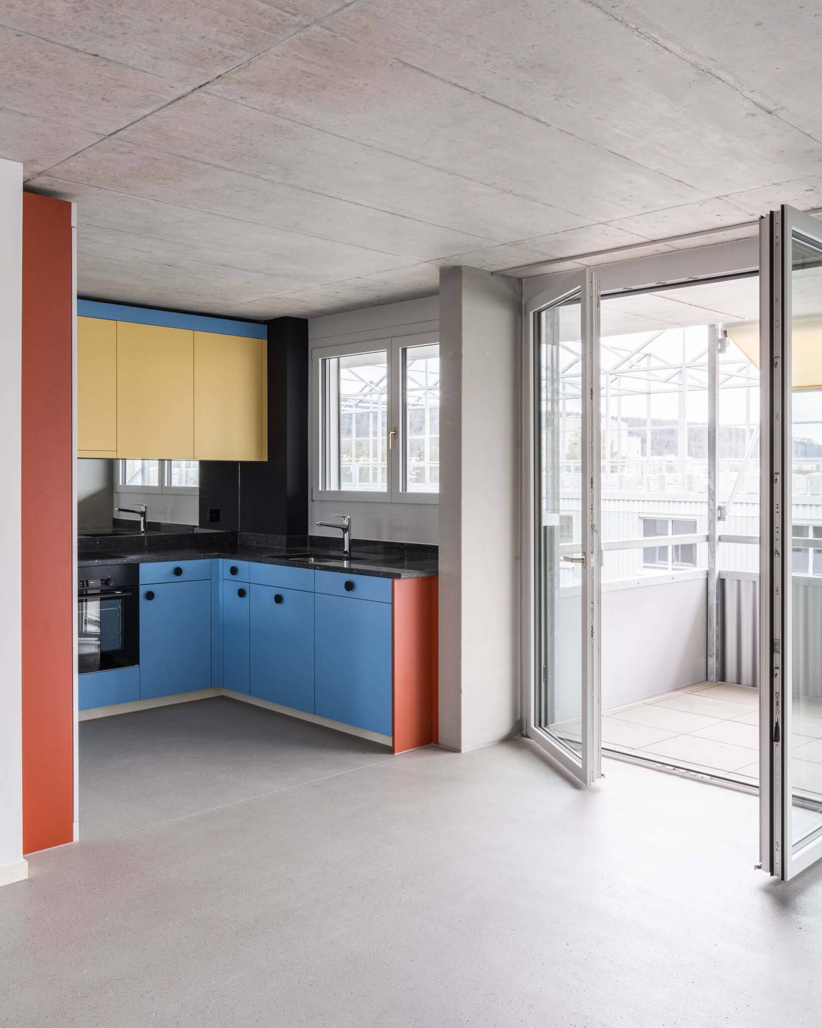 bold, primary-colored kitchen cabinets