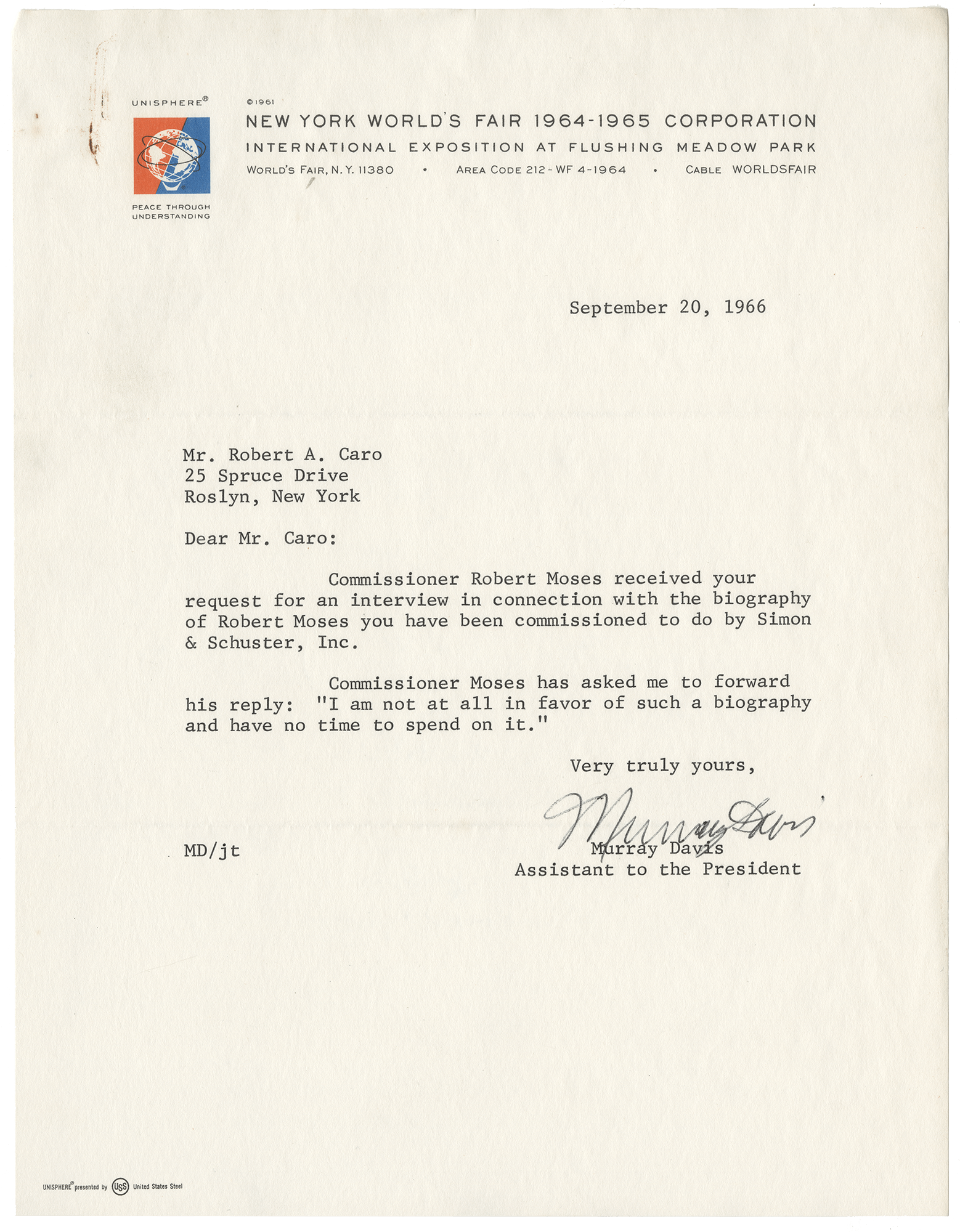 letter of robert moses declining interview request