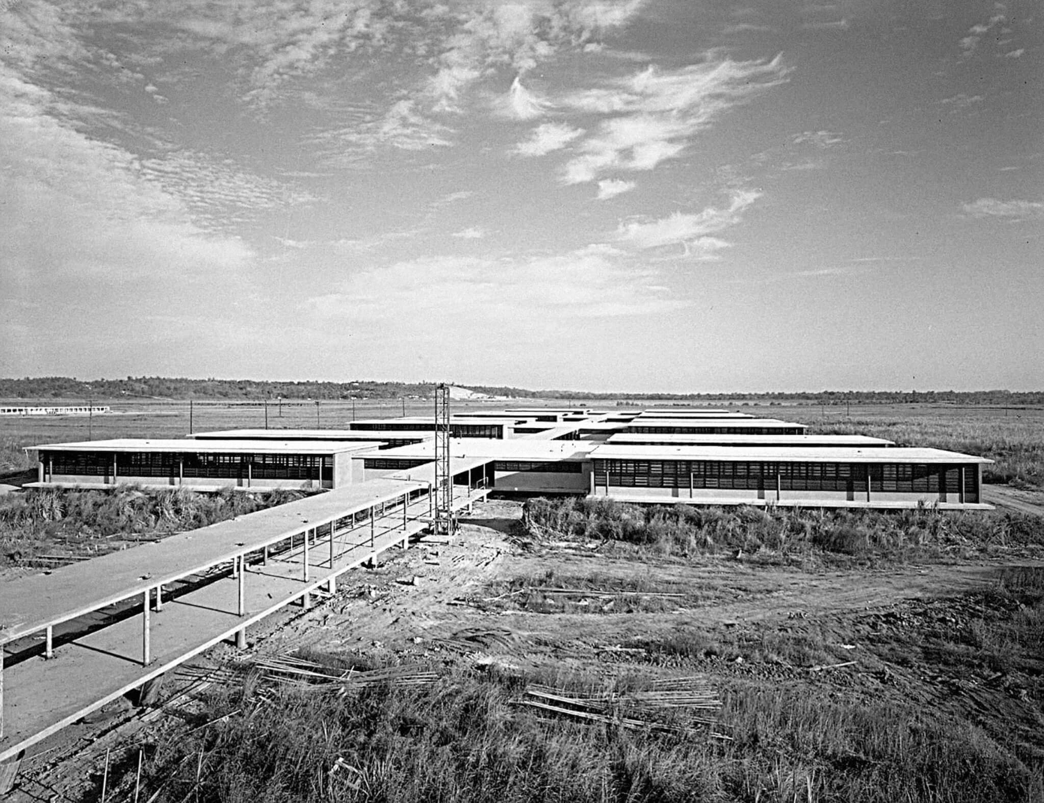 exterior view of prison campus with covered walkways