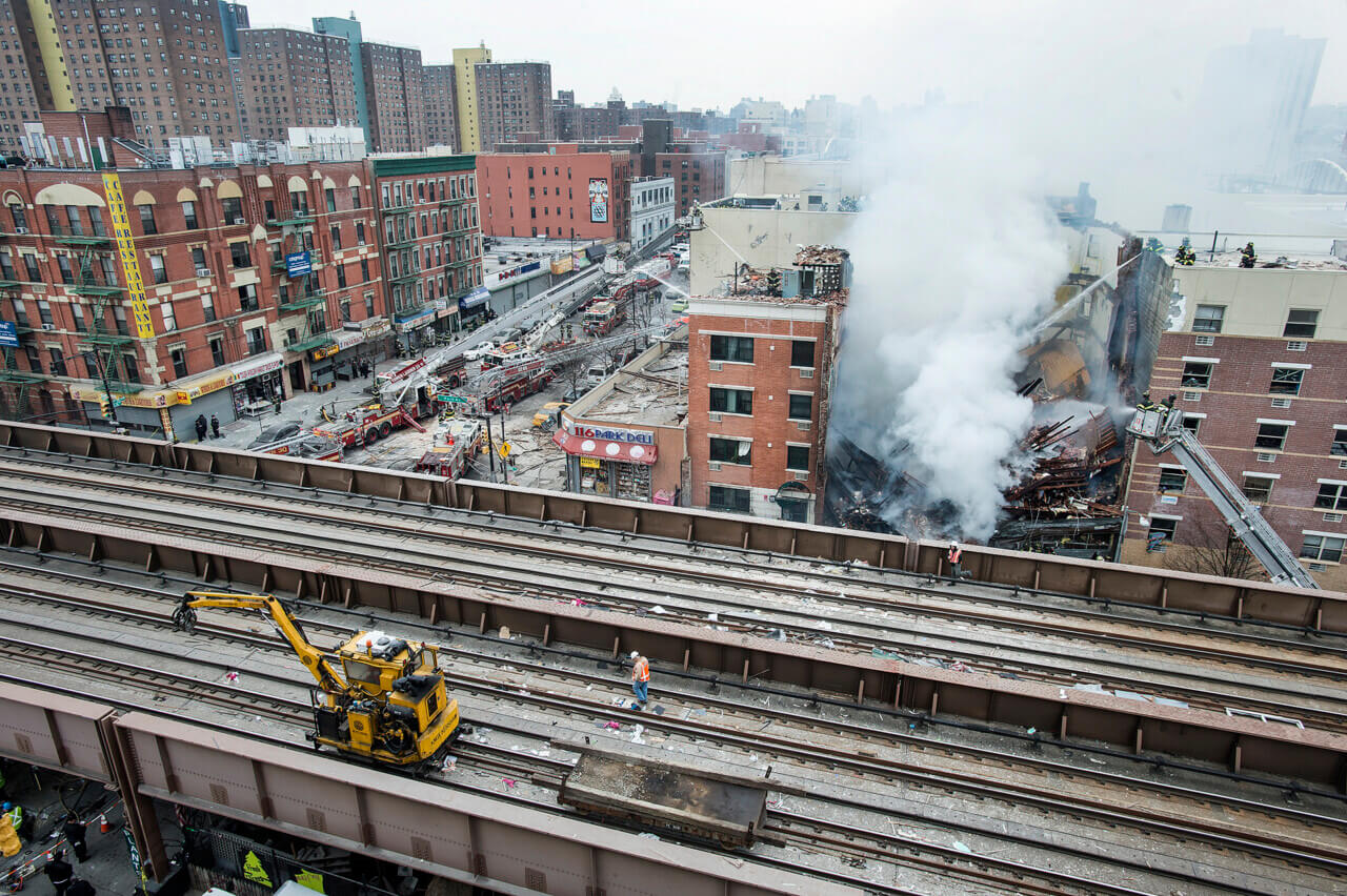 A residential building collapse in East Harlem