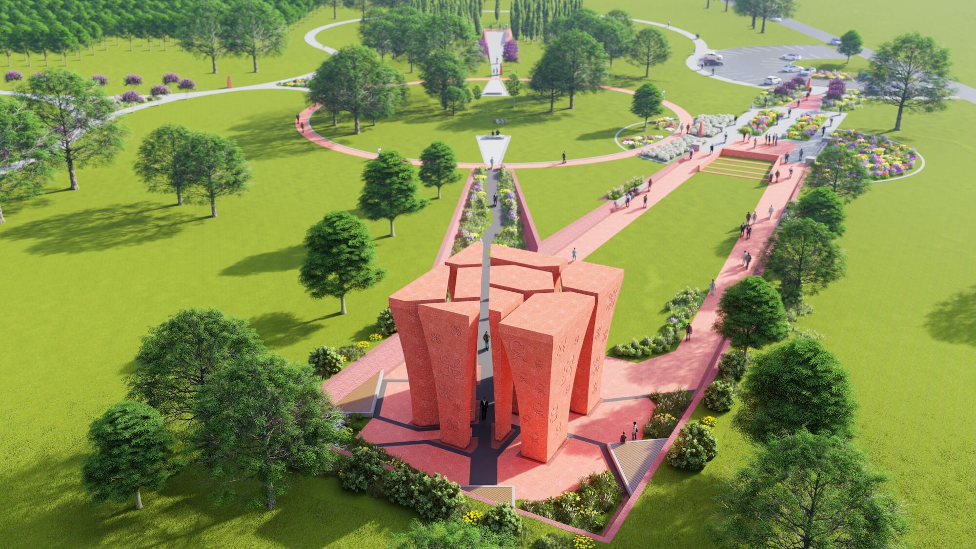 aerial view rendering of park where memorial will be situated