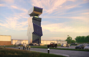 air traffic control tower clad in metal by Marlon Blackwell Architects