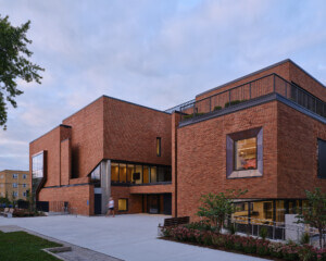 The Ron W. Ianni Building at the University of Windsor in Ontario is a 3-story brick and exposed concrete building that was recently restored by Diamond Schmitt Architects