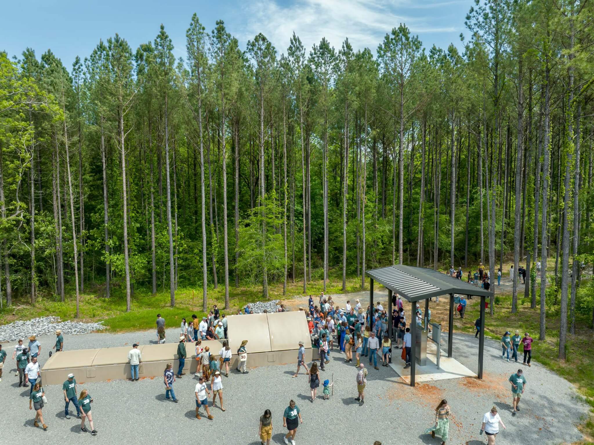 aerial view of structure by Rural Studio