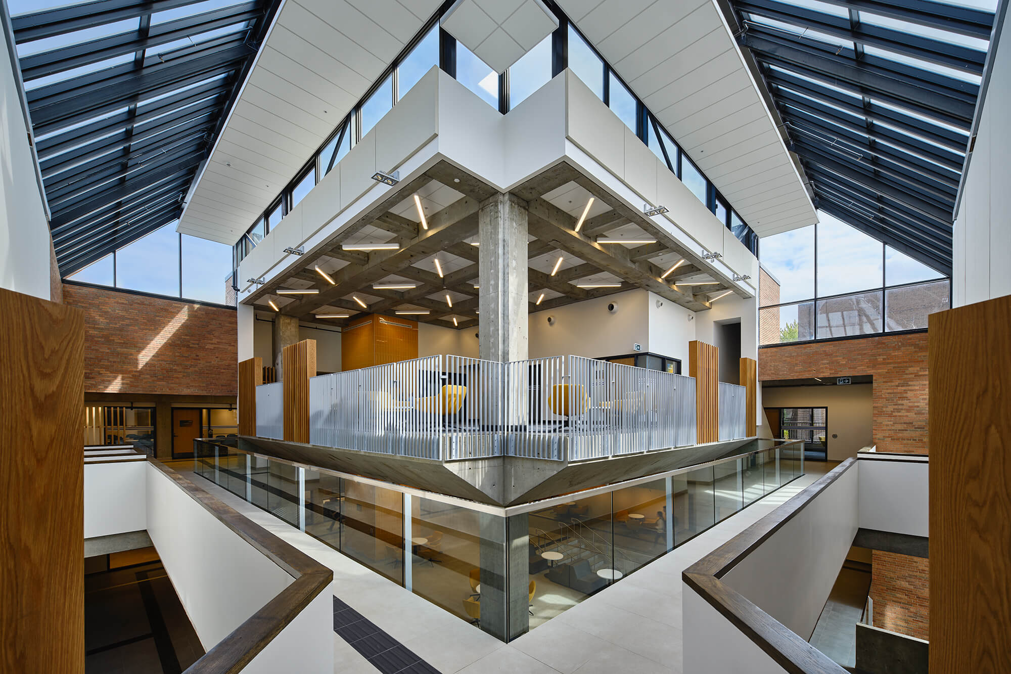 skylights draw natural light into the interiors of the building