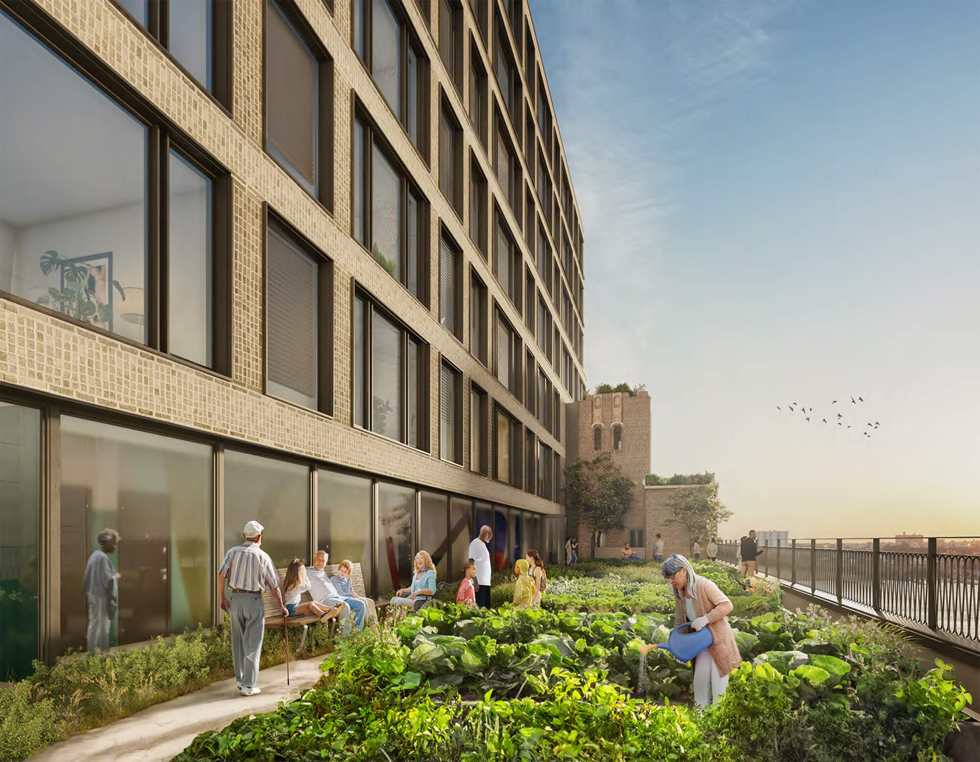 a garden on the roof of the building