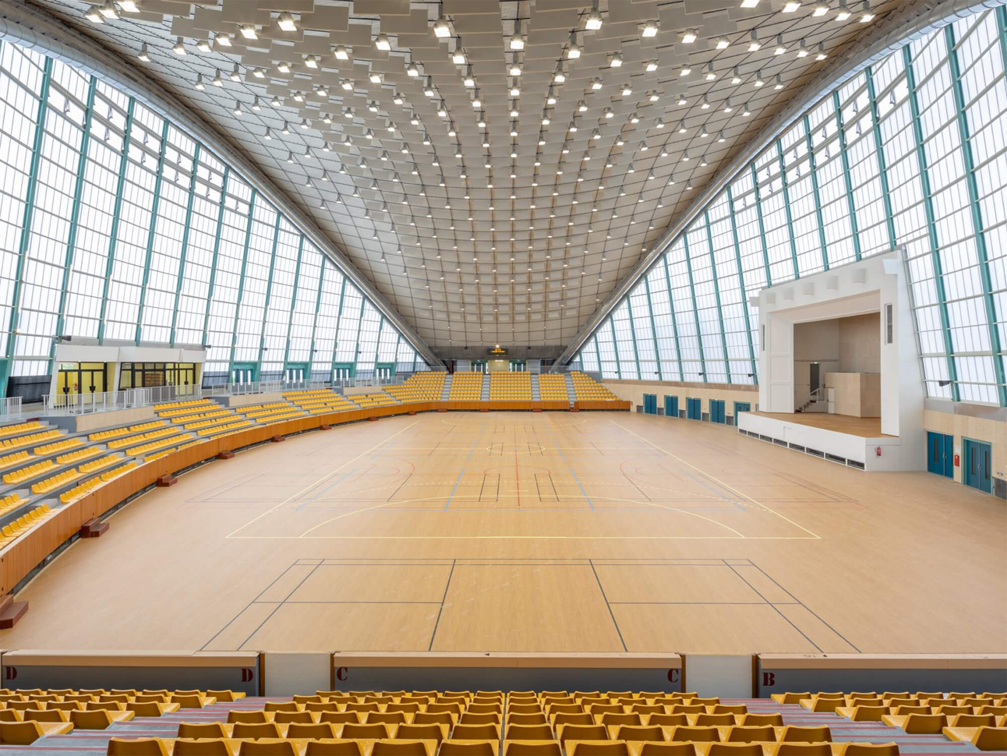 sports court lines drawn on a wooden floor