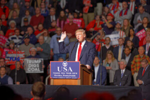 President Donald Trump speaking at a rally
