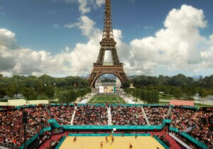 Eiffel Tower with beach volleyball court