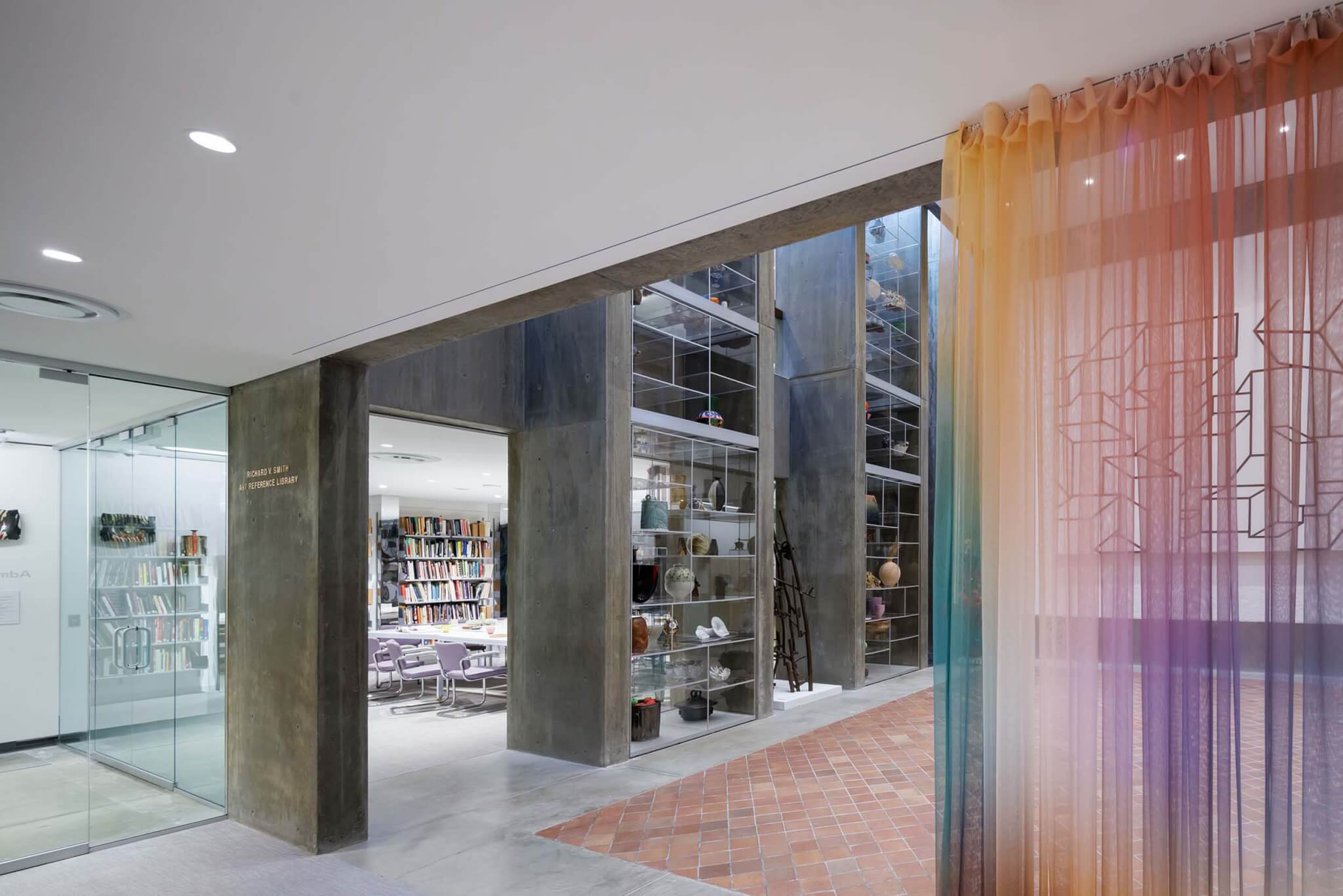 rainbow curtains and new glass display towers inside the East Wing