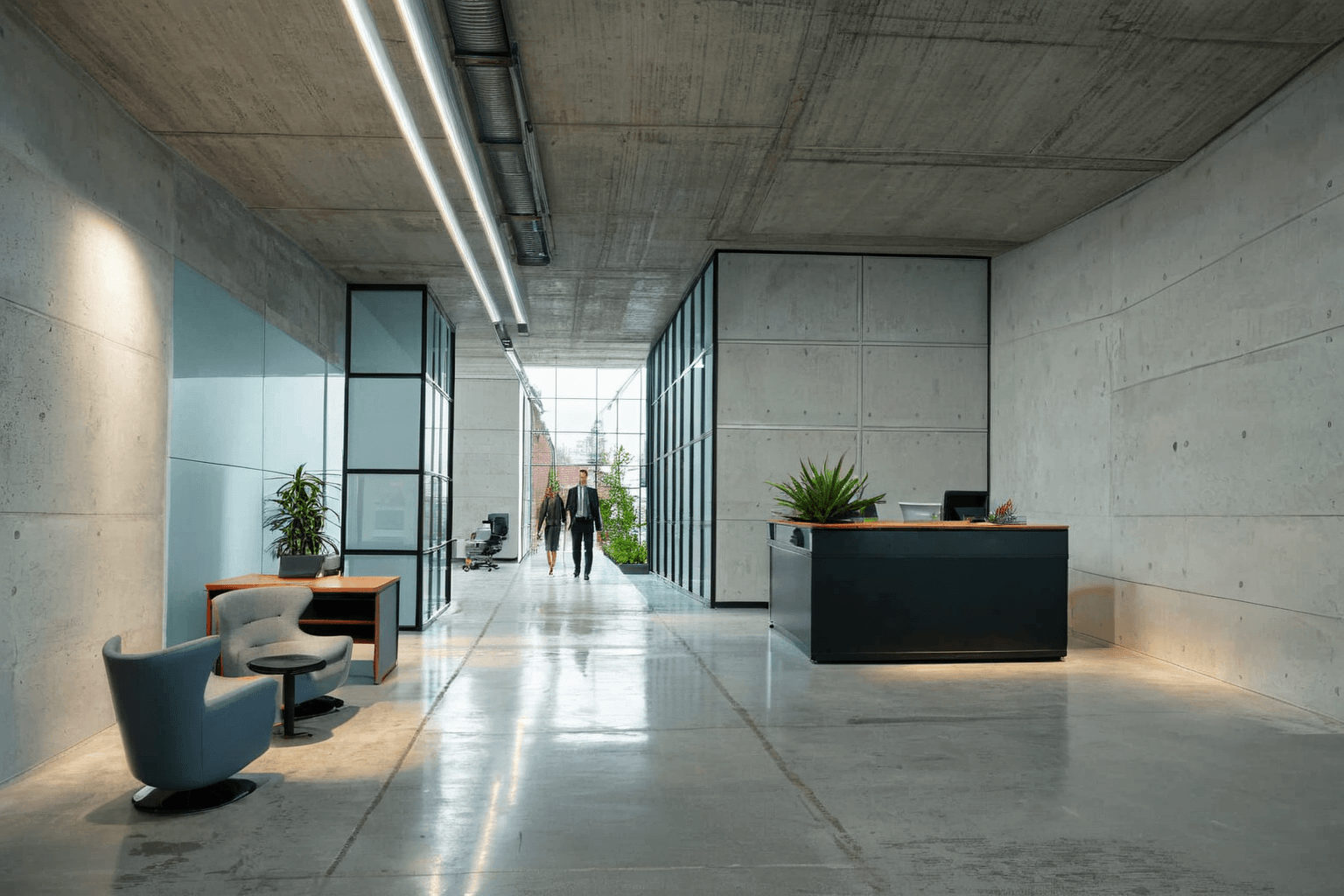 rendering of an office lobby corridor