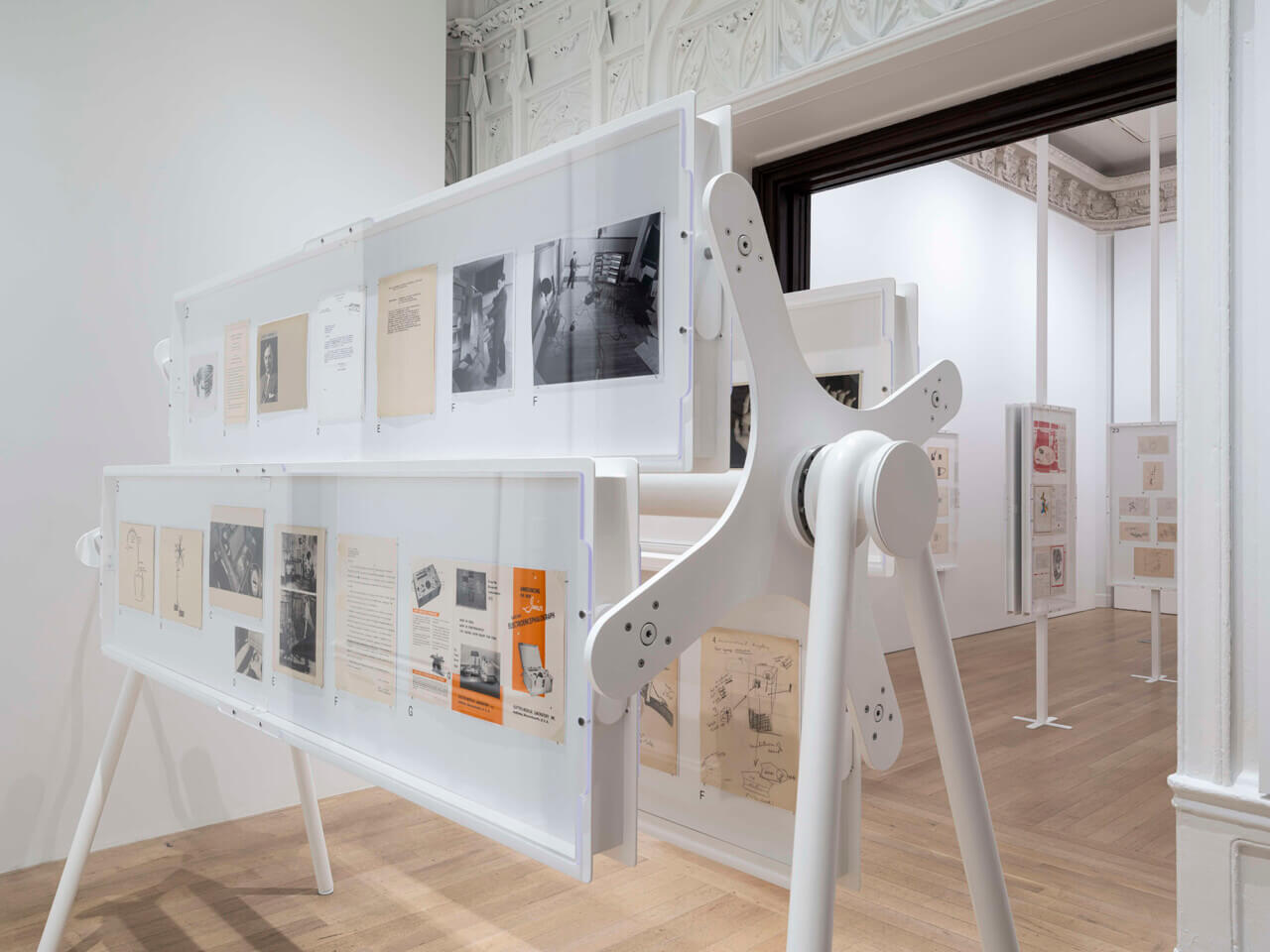 display case showing archival materials