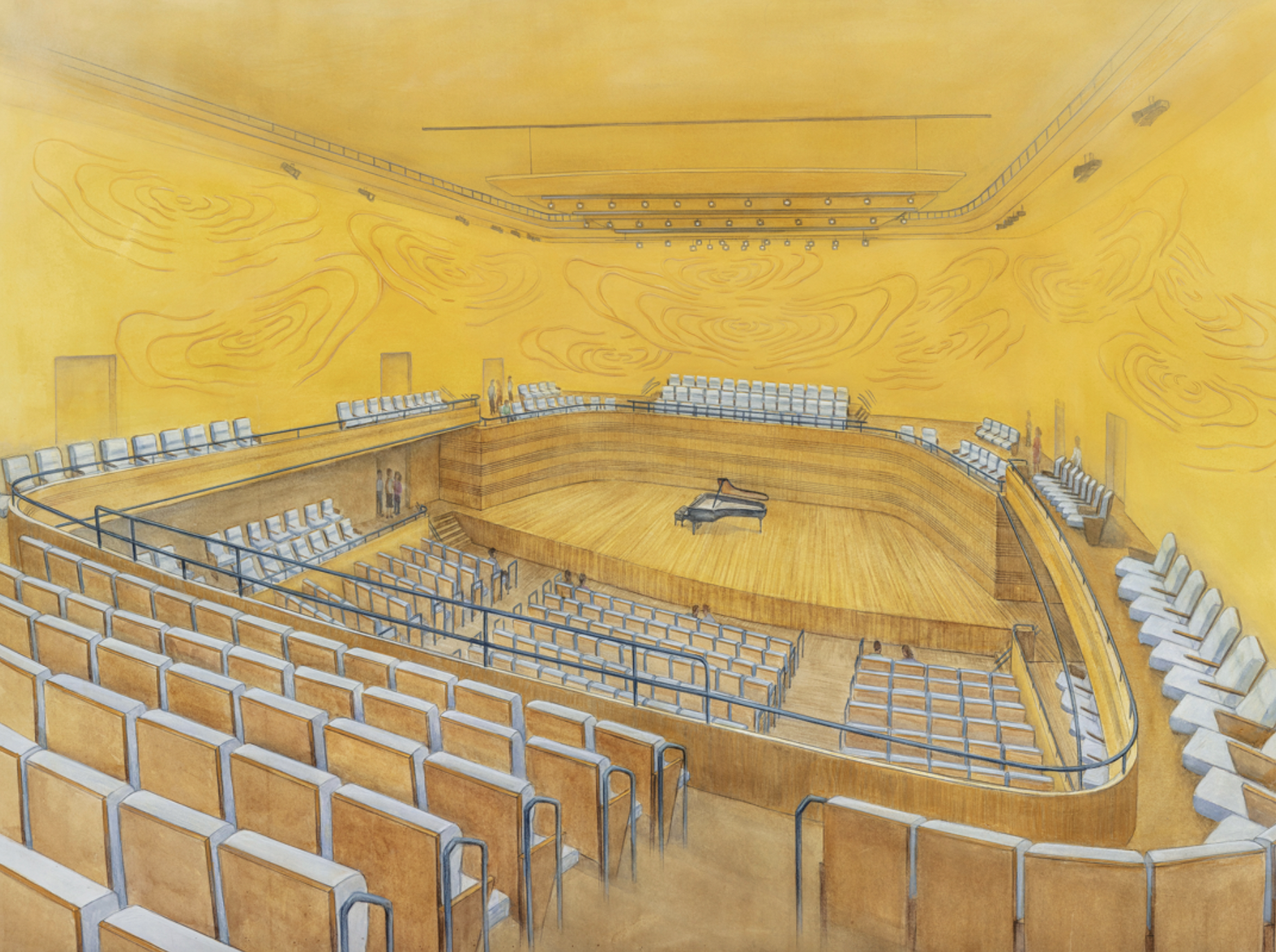 drawing of yellow concert hall