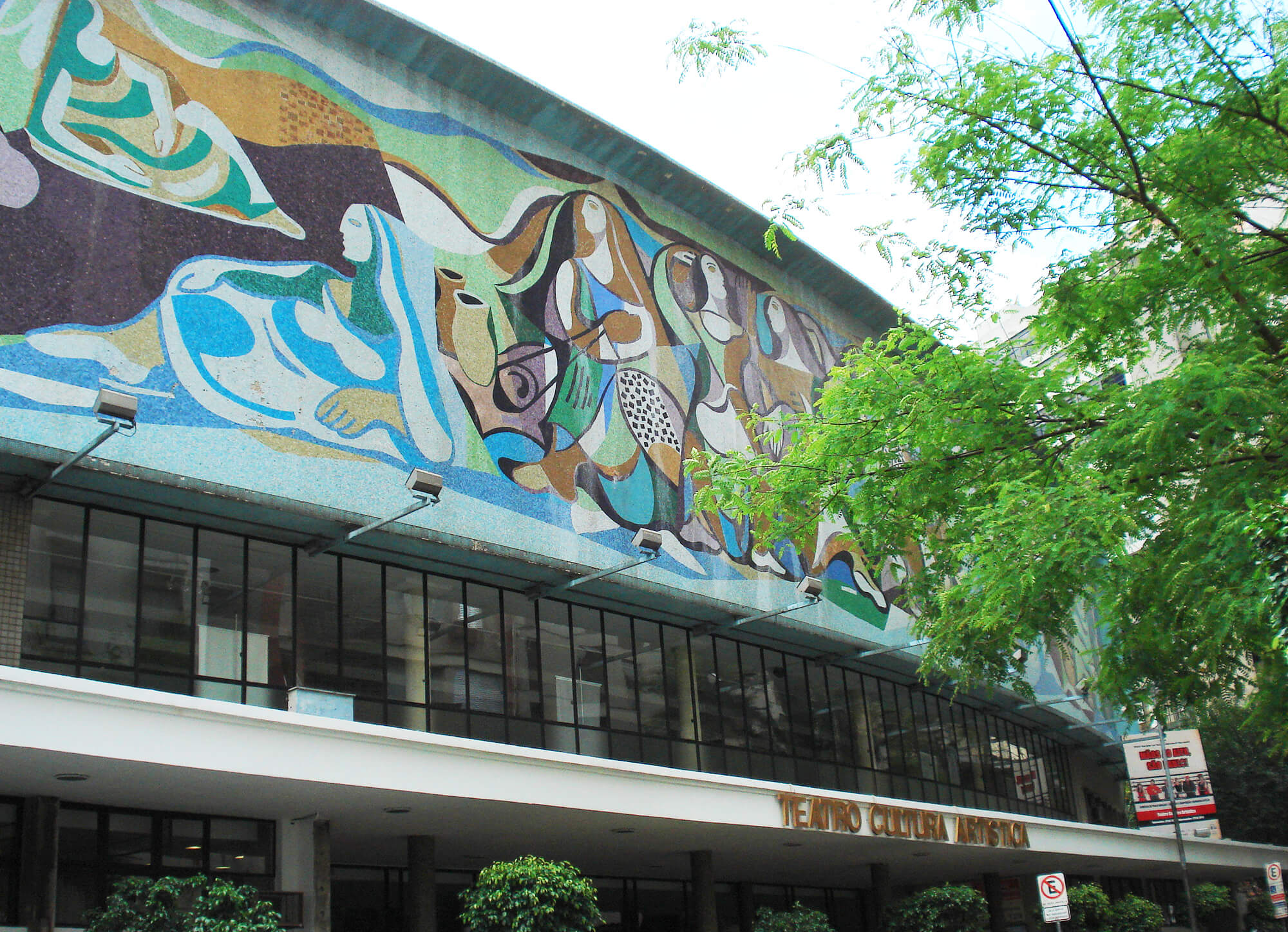 exterior of Teatro Cultura Artística showing mosaic work