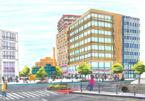 Schematic drawing of transit-oriented development around new Metro-North Station in Morris Park, the Bronx