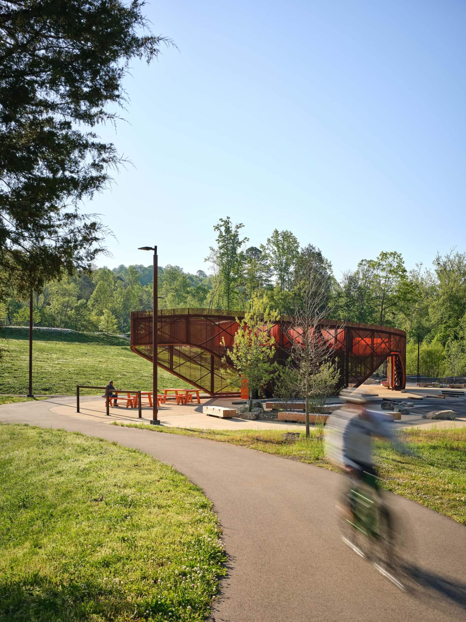 new park space with pavilion in distance