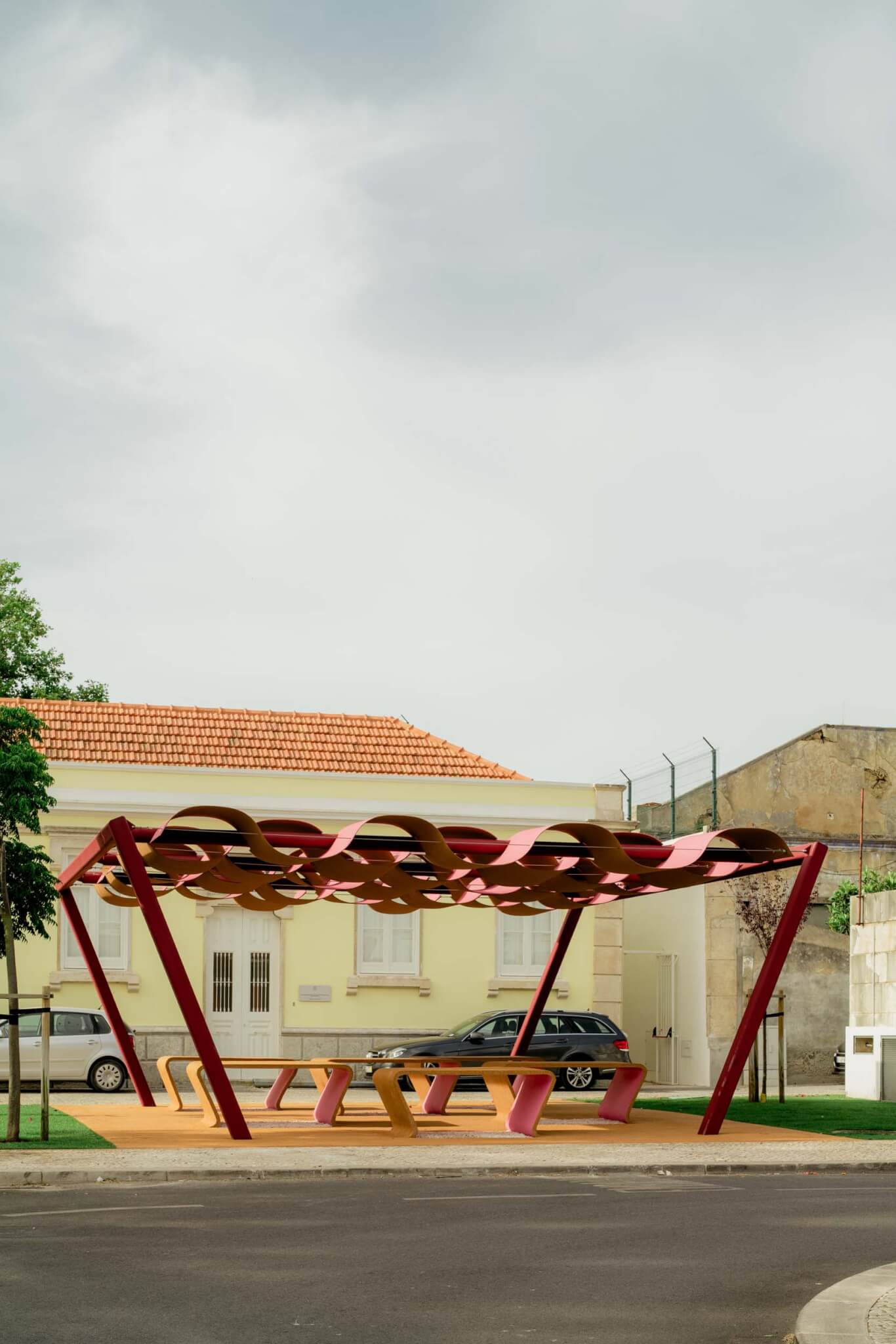 a cork playscape with canopy roof