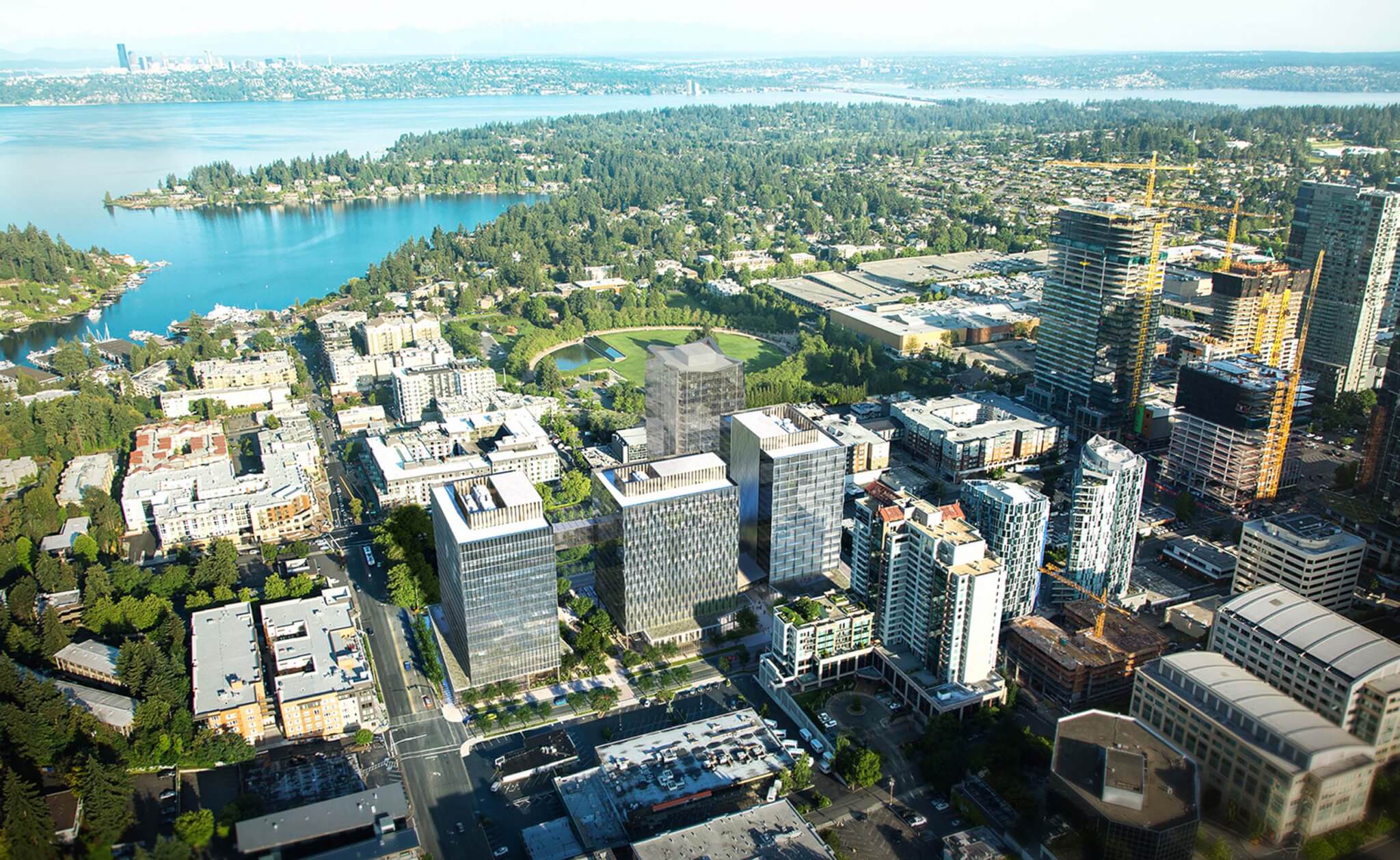 aerial view of West Main by Graphite Design Group in Bellevue