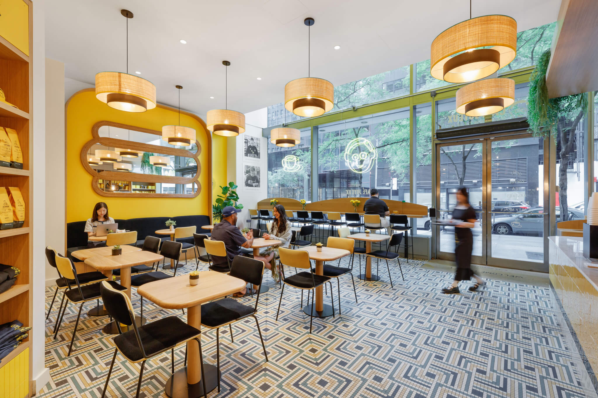 inside view of dining chairs and tables at Café Joyeux