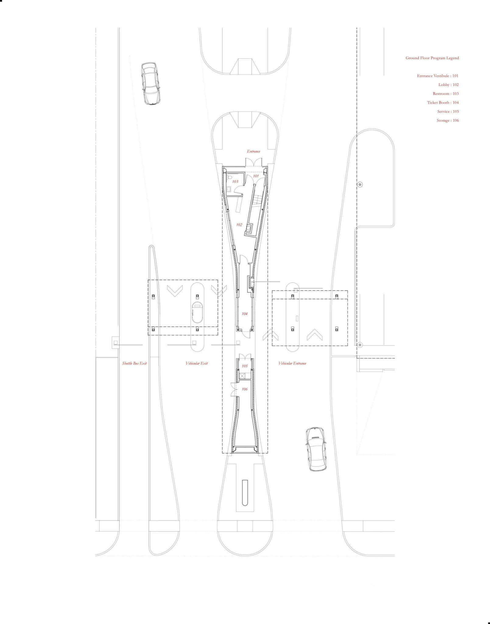 ground floor plan for parking facility designed by EASTON COMBS