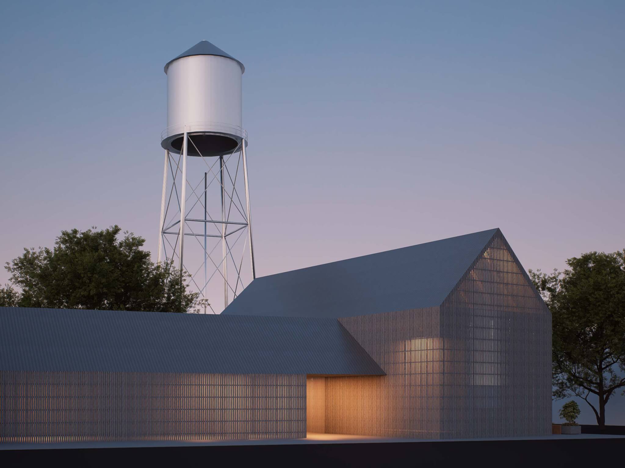 The facade of No Architecture's city hall is transparent. 