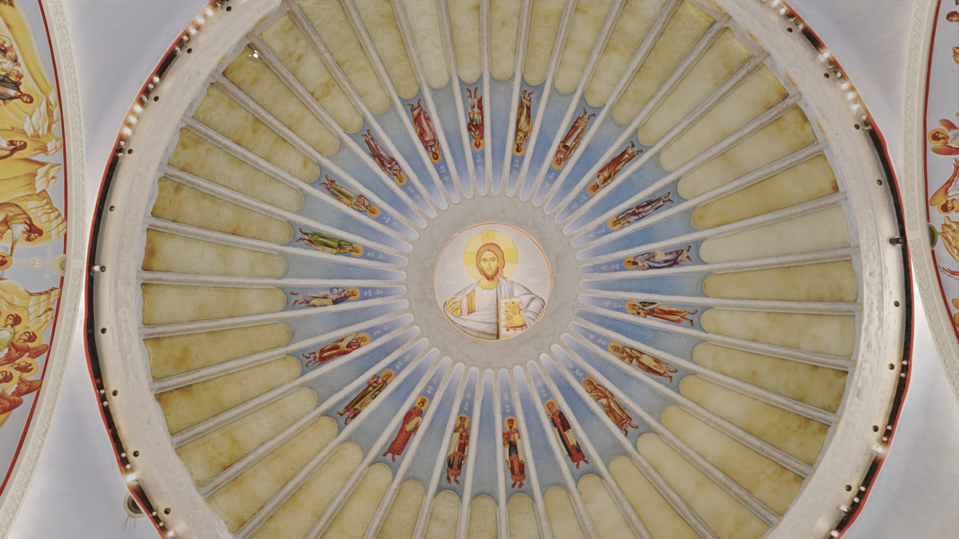 biblical iconography painted by priest-monk Father Loukas on the ceiling of St. Nicholas Greek Orthodox Church