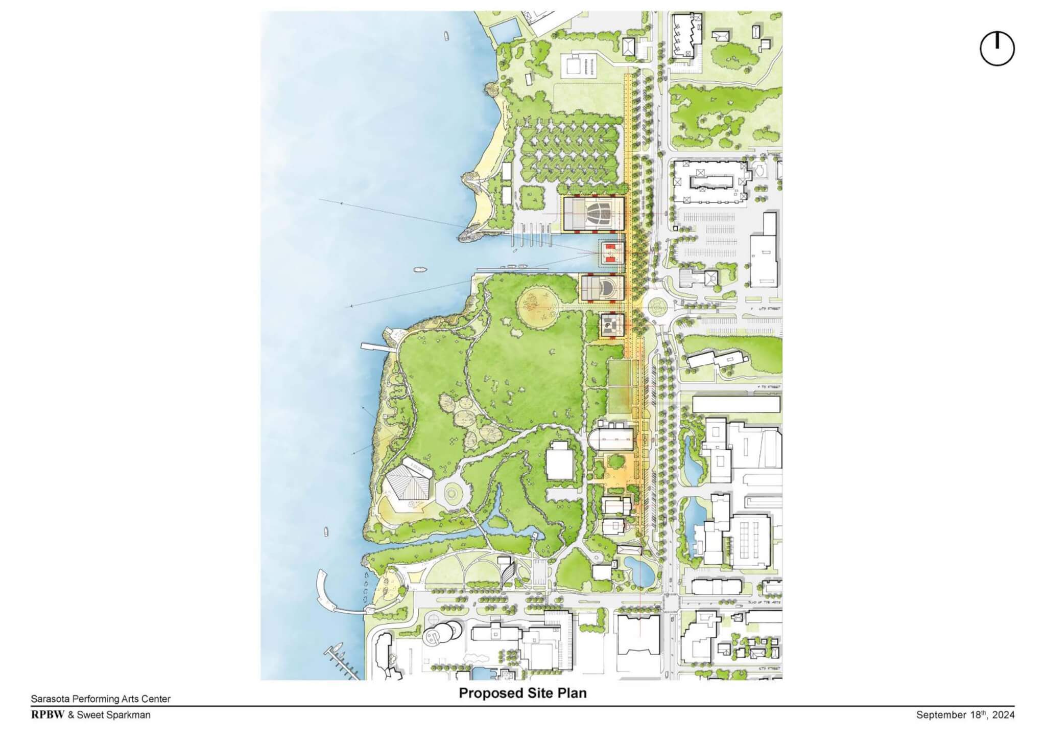 Proposed site plan for Sarasota Performing Arts Center by Renzo Piano