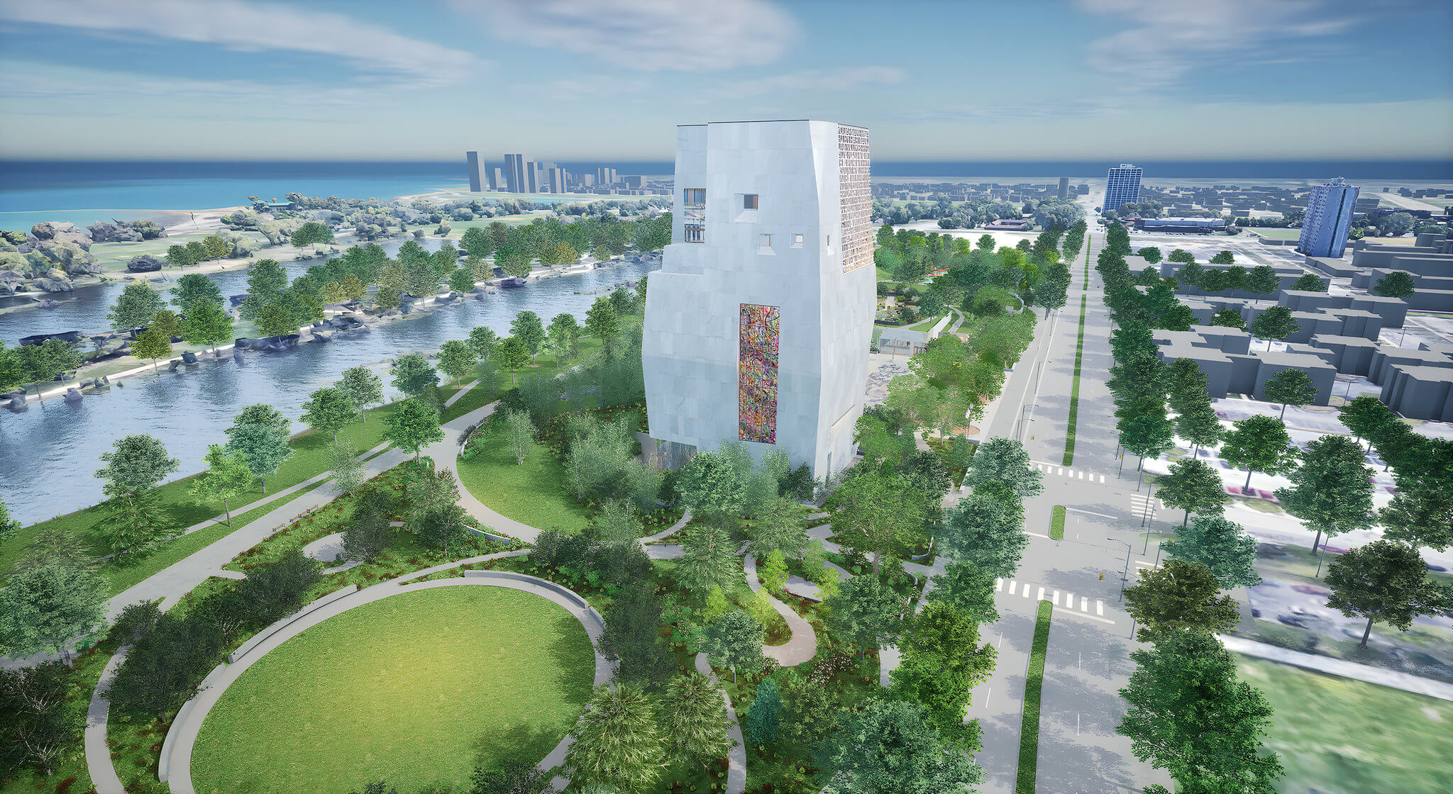 rendering of art piece on completed Obama Presidential Center