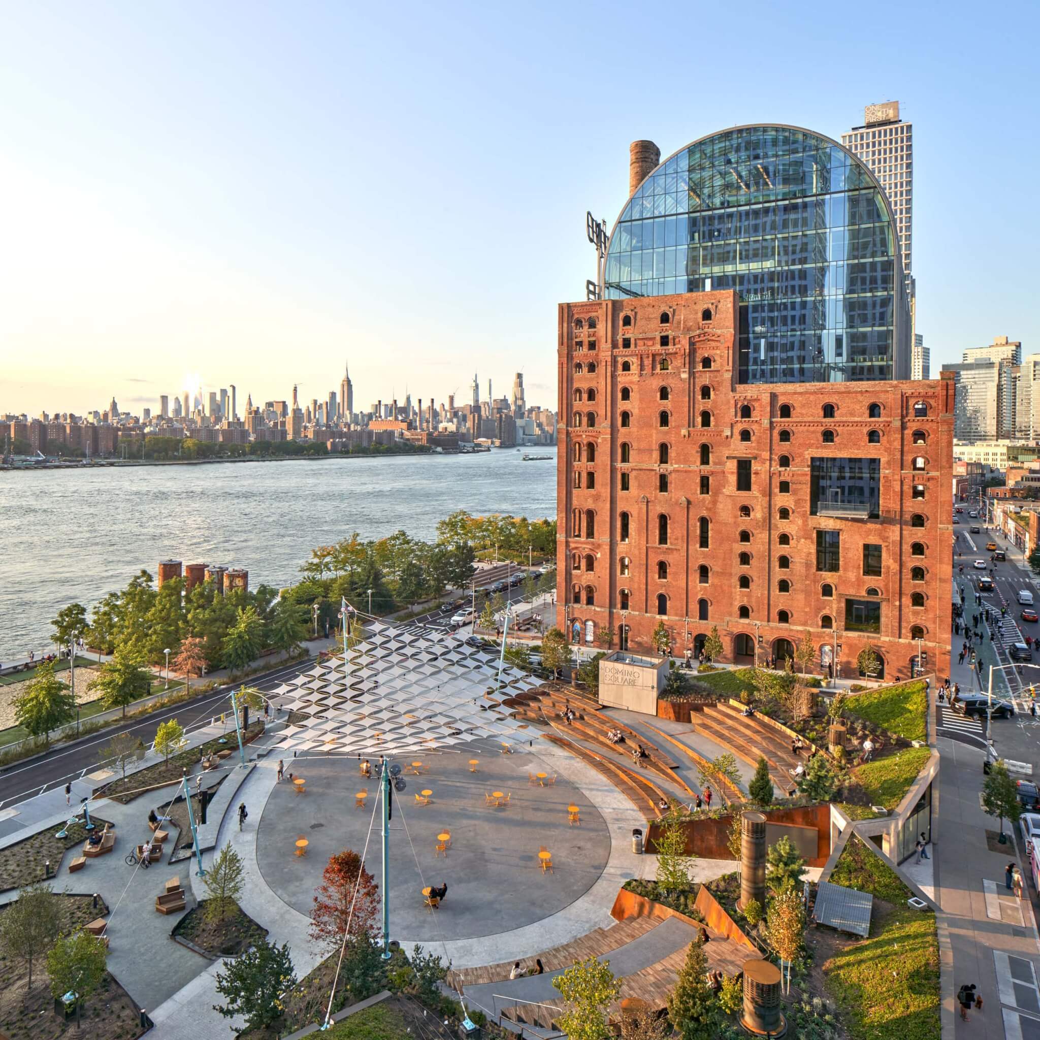 aerial view of Domino Square with Domino Sugar Factory