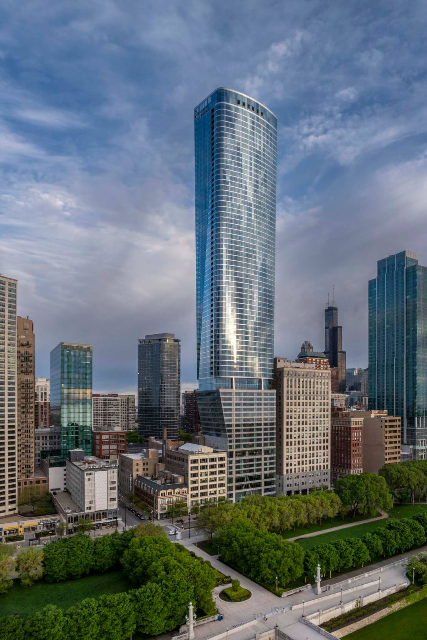 aerial view of Michigan Avenue looking at 1000M in center