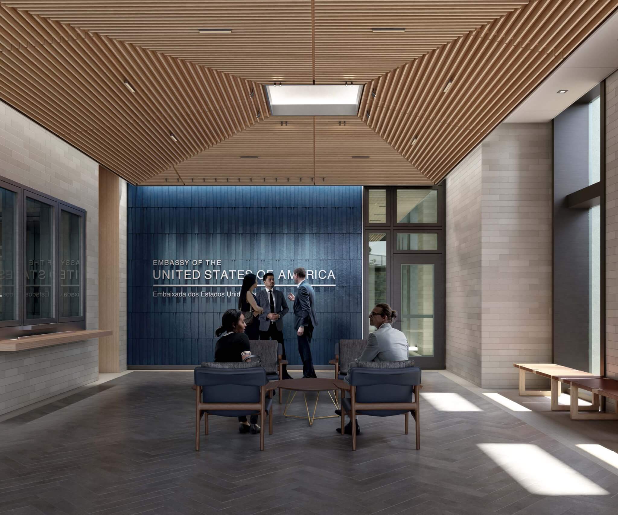 interior of U.S. embassy in Praia, the capital city of Cape Verde designed by Studio Ma