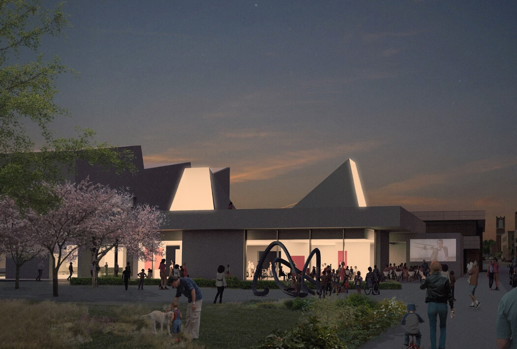 Night time rendering of Dubuque Museum of Art by Schulhof Rashidi Architects