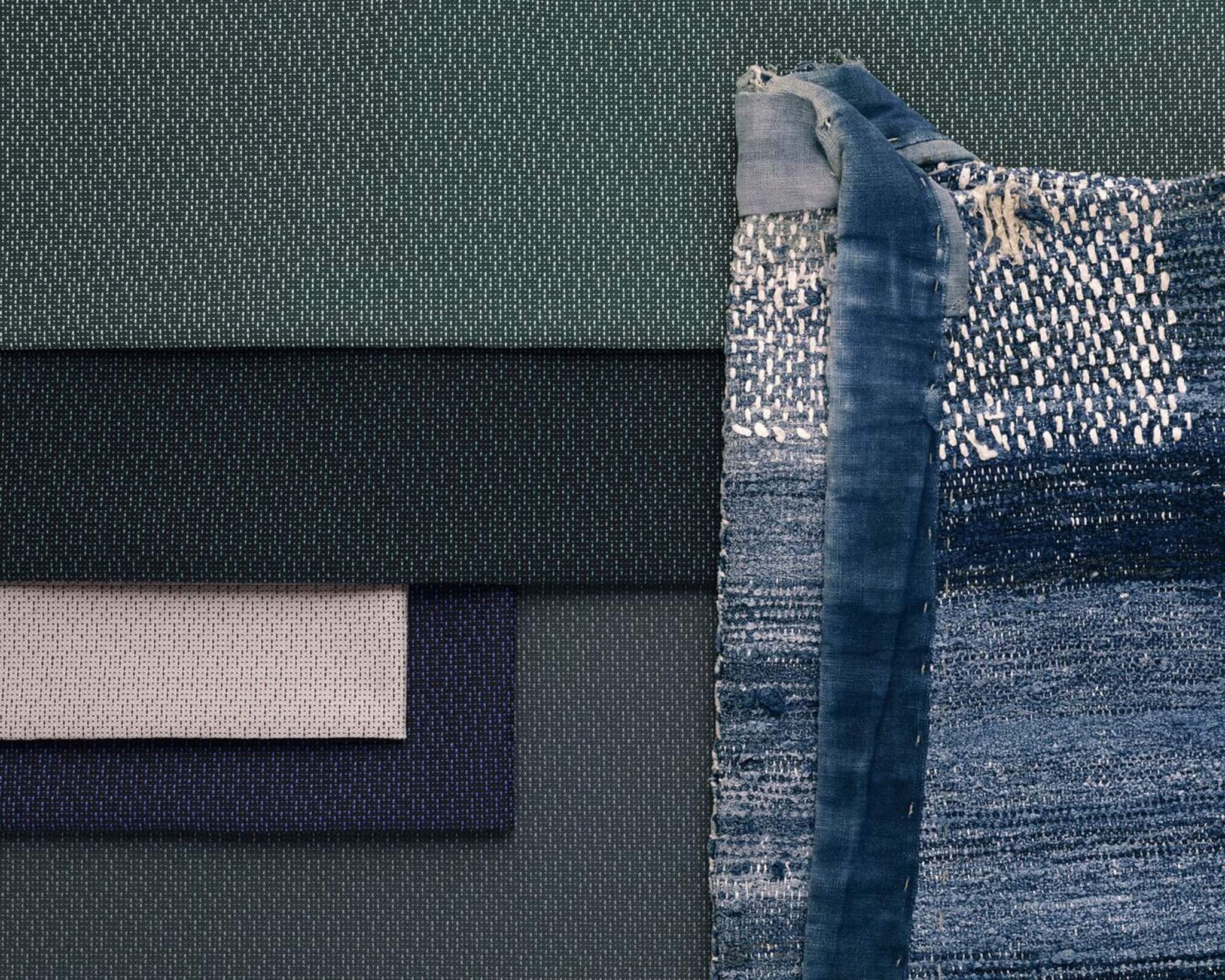 Ame collection of textiles in blues and green