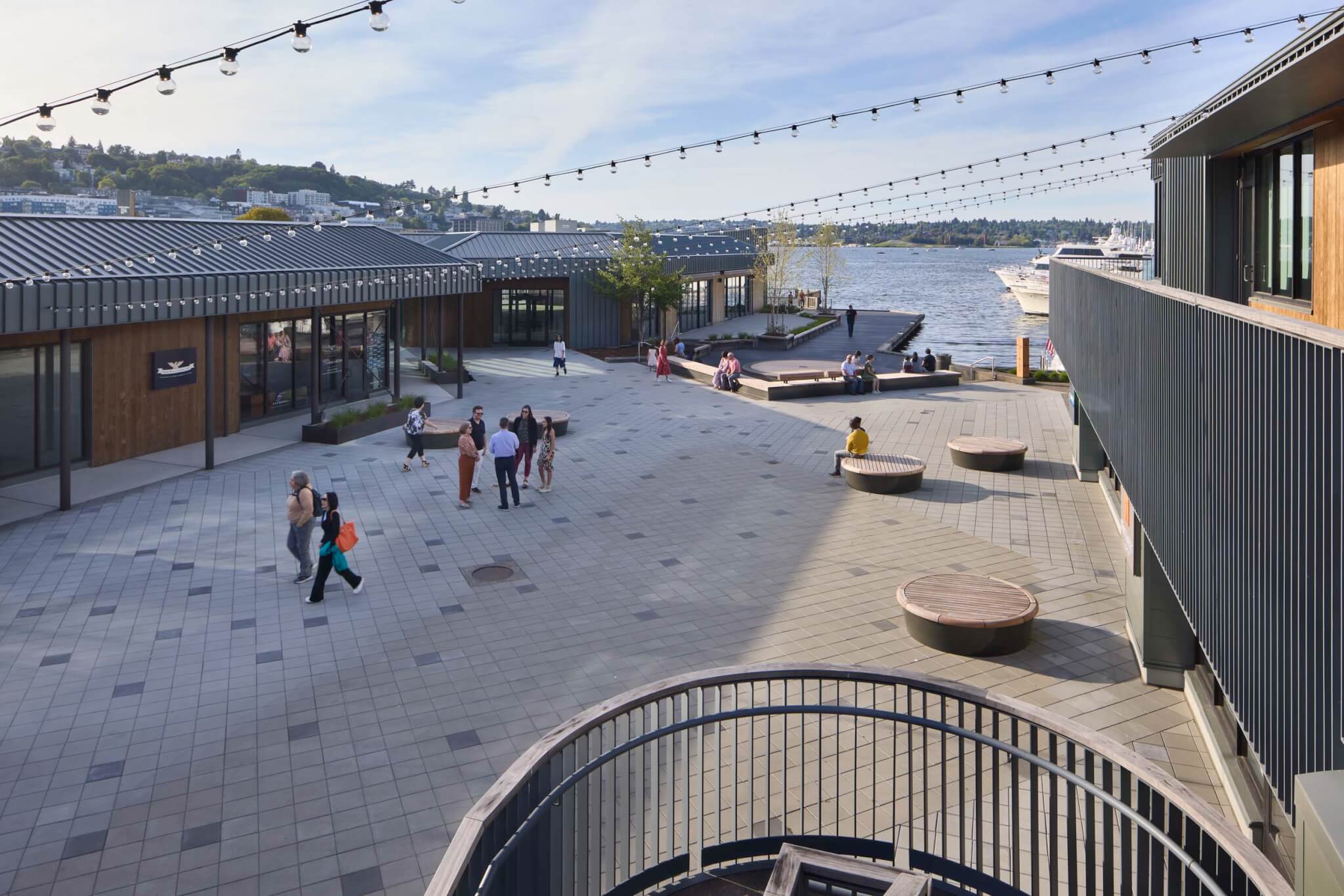 an open plaza at Lake Union Piers