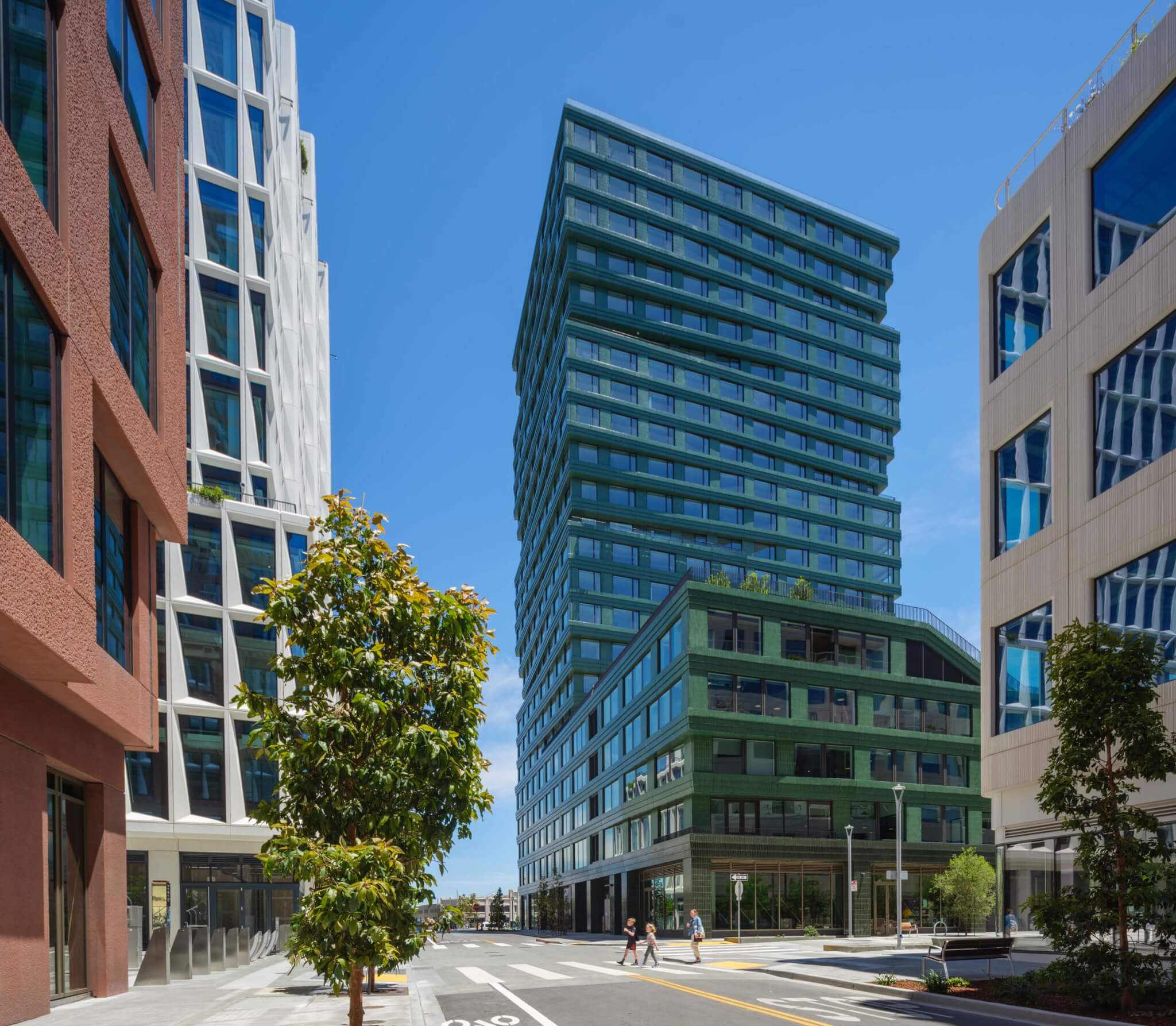 a street-view of the Mission Rock development with a view of Verde