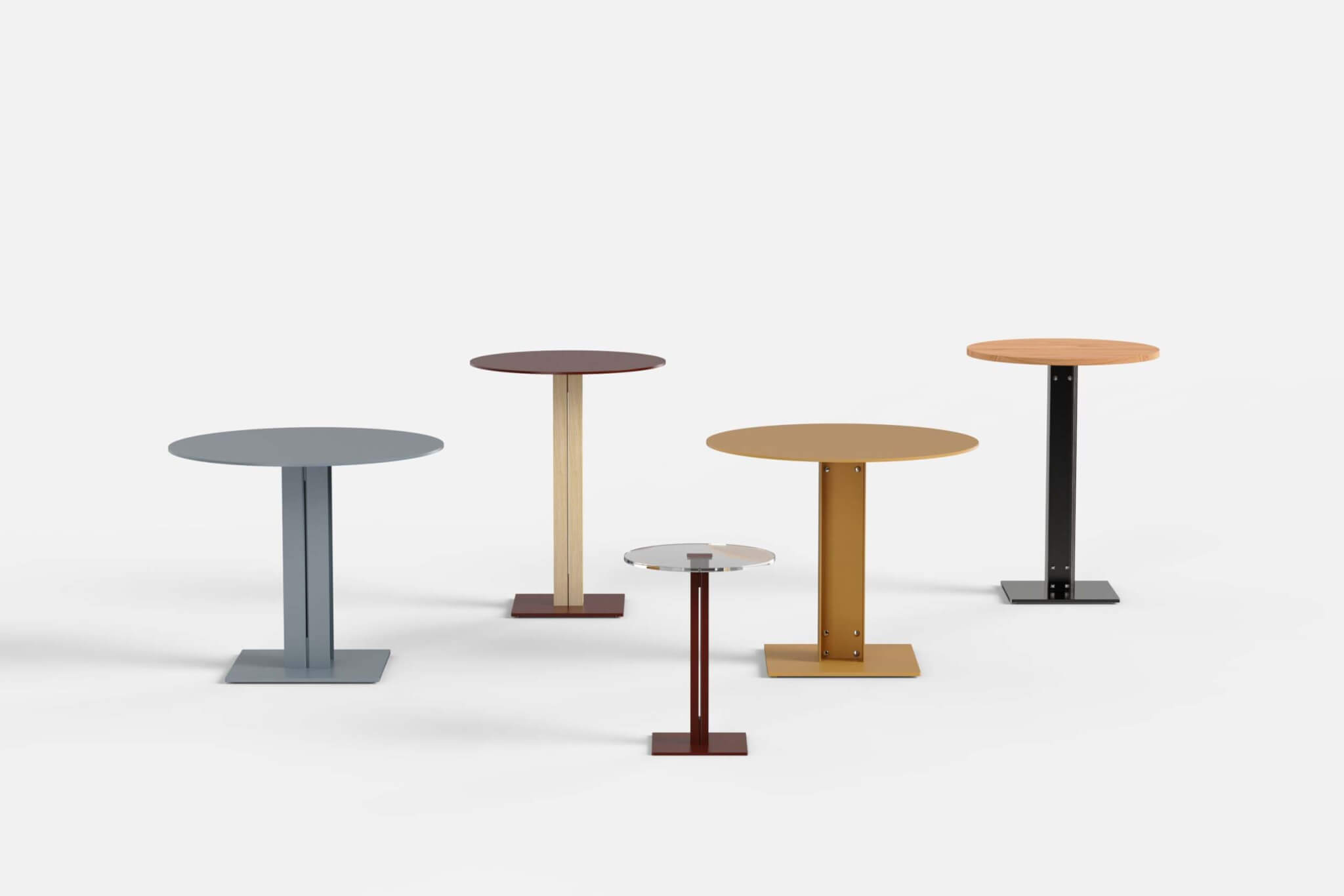 A series of bistro tables from Uhuru and Float Studio