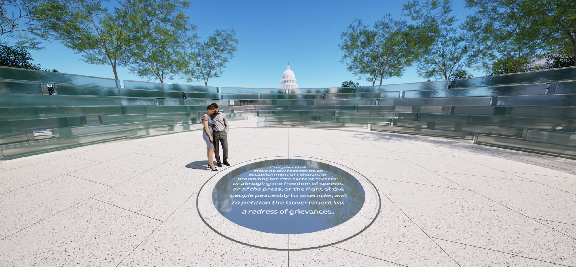 Text from the First Amendment to the U.S. Constitution will be in the center of the Fallen Journalists Memorial