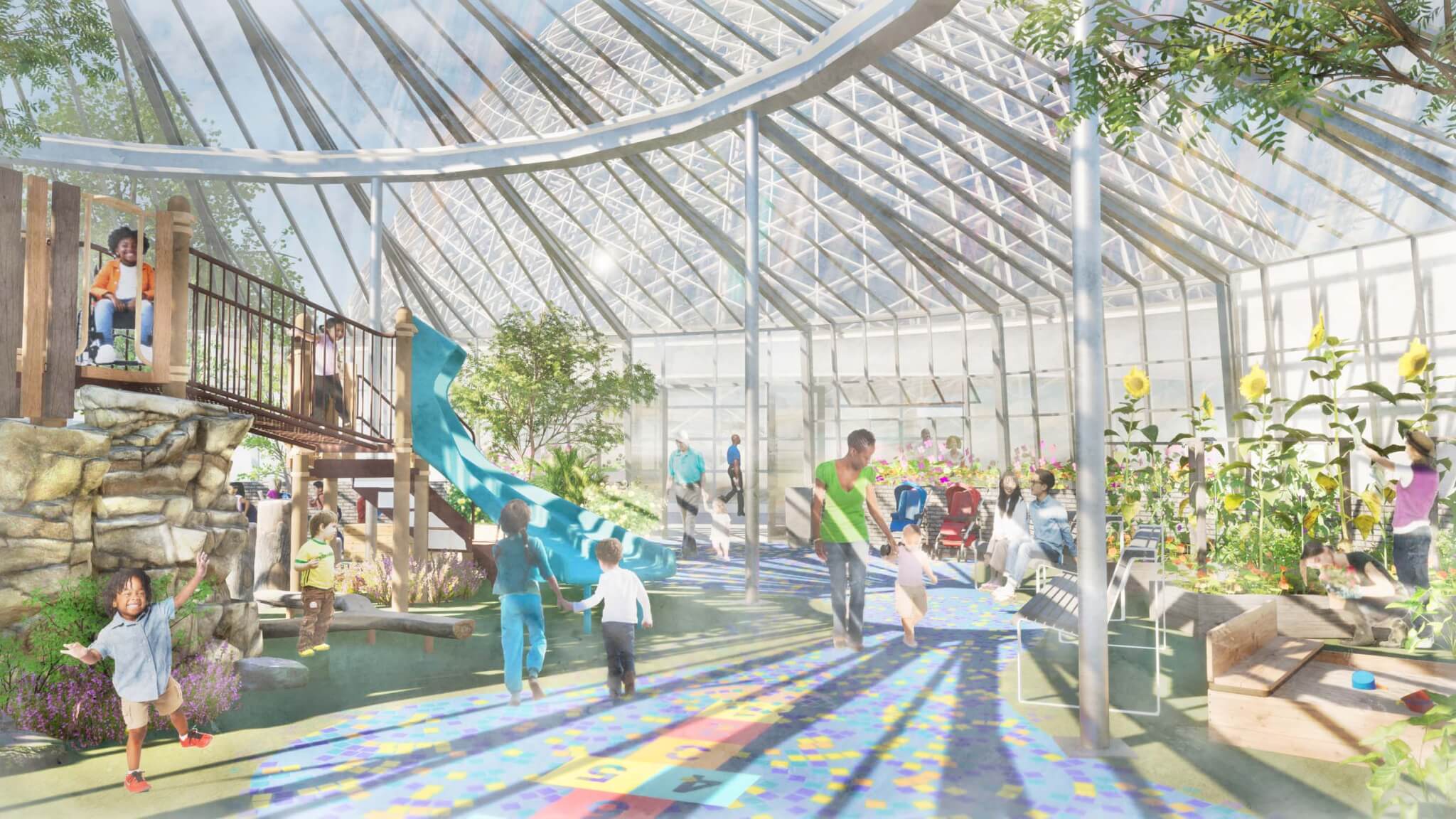 rendering of children's garden proposed for Mitchell Park Domes