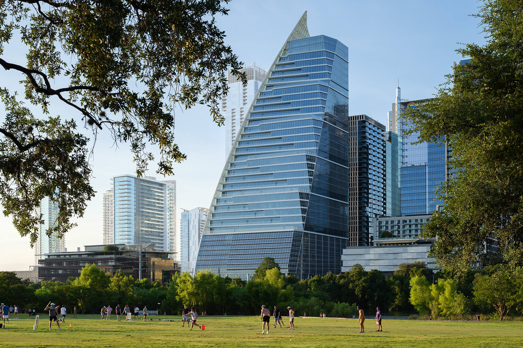 Block 185 is a glass building shaped like a sail