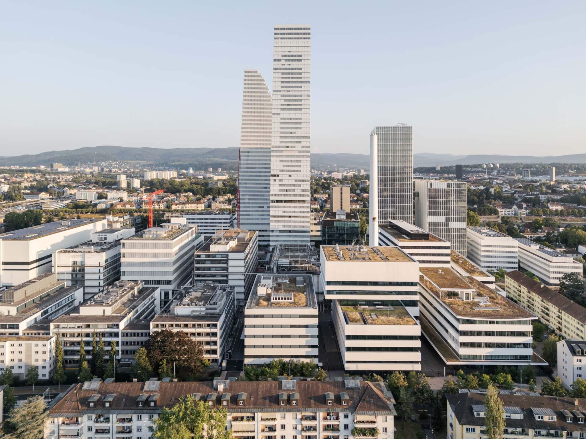 aerial view of the Roche campus in Basel, Switzerland 