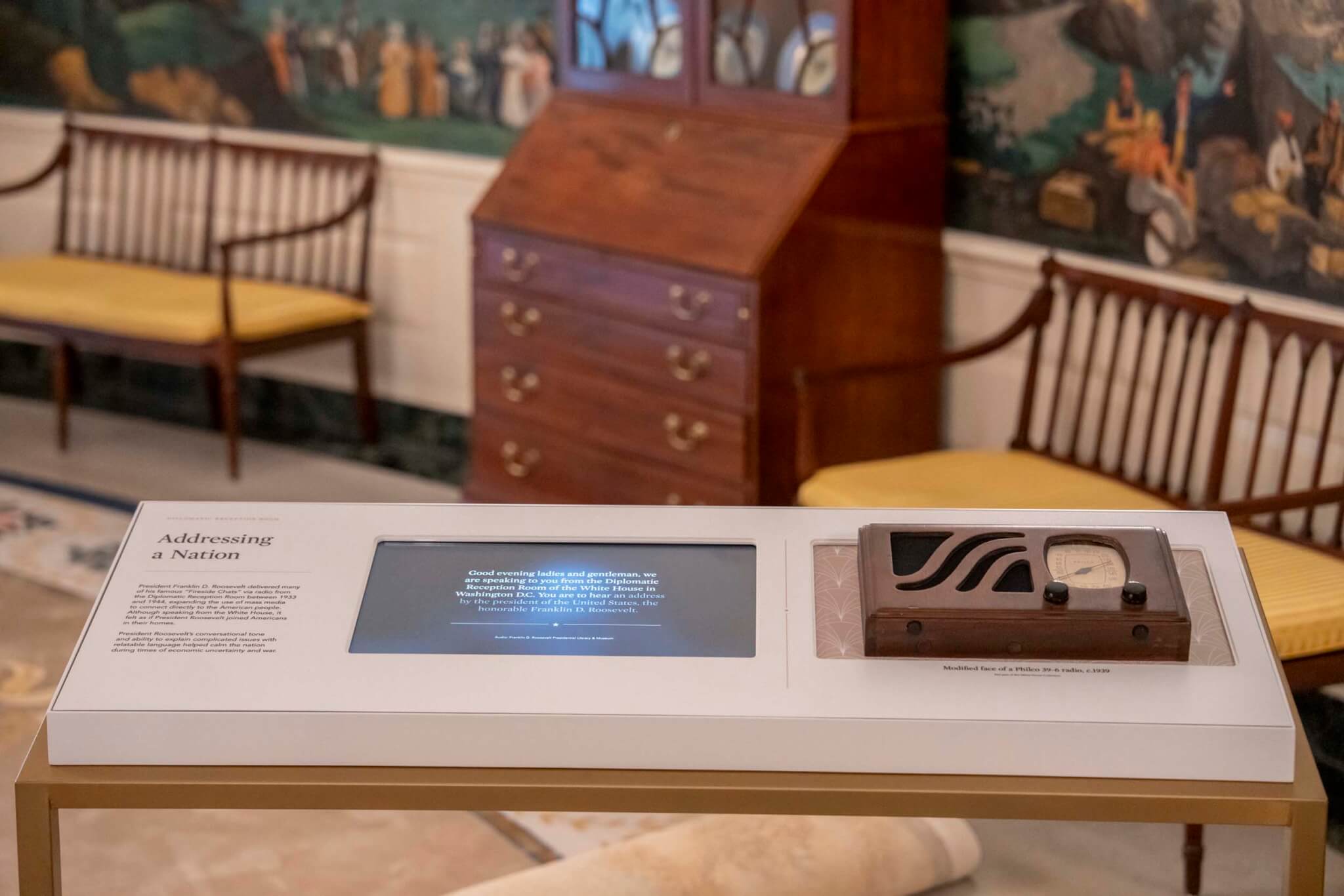  Diplomatic Relations Room on the White House tour with new signage and digital screens