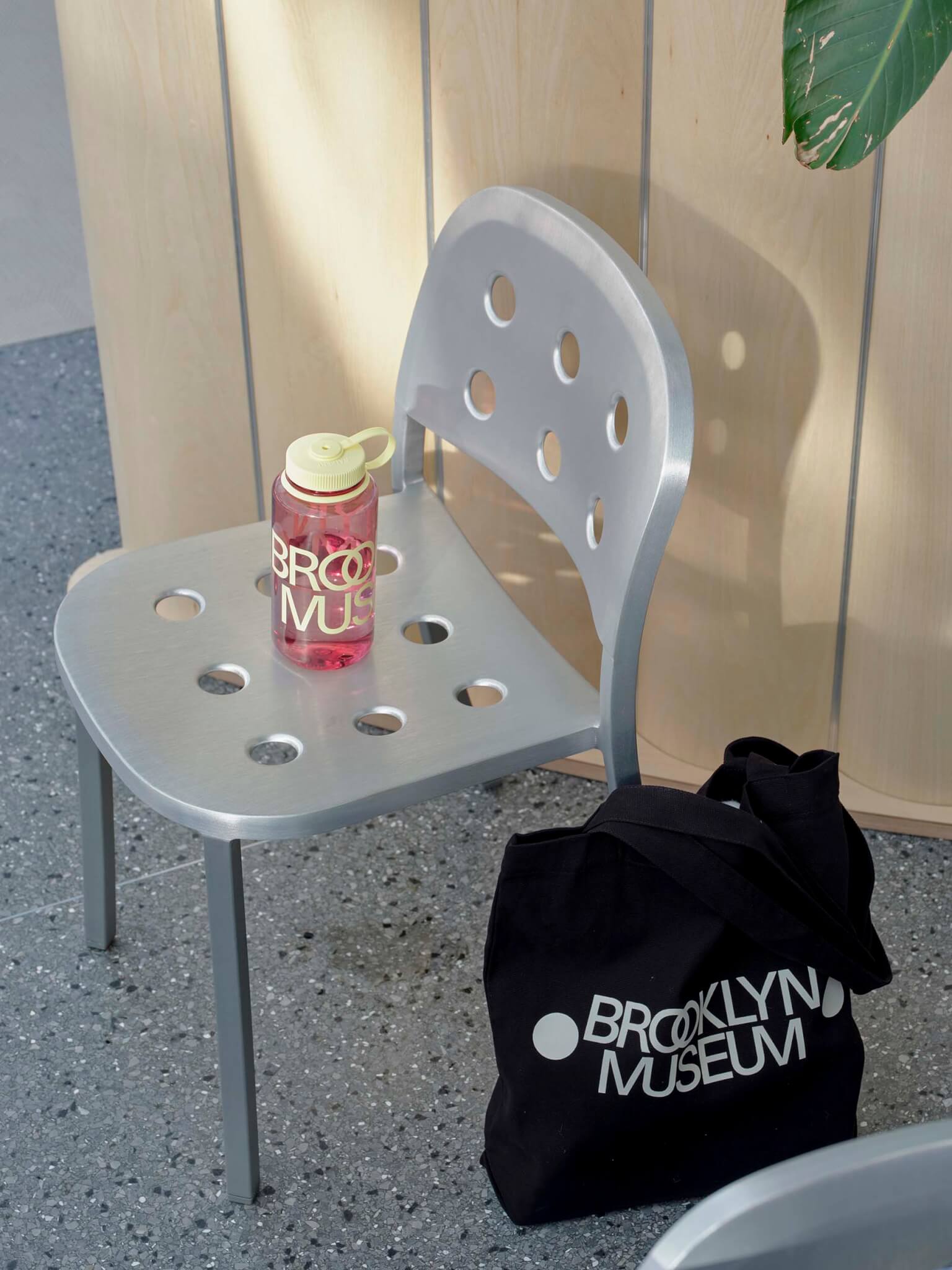 water bottle and bag with new graphic identity of the Brooklyn Museum