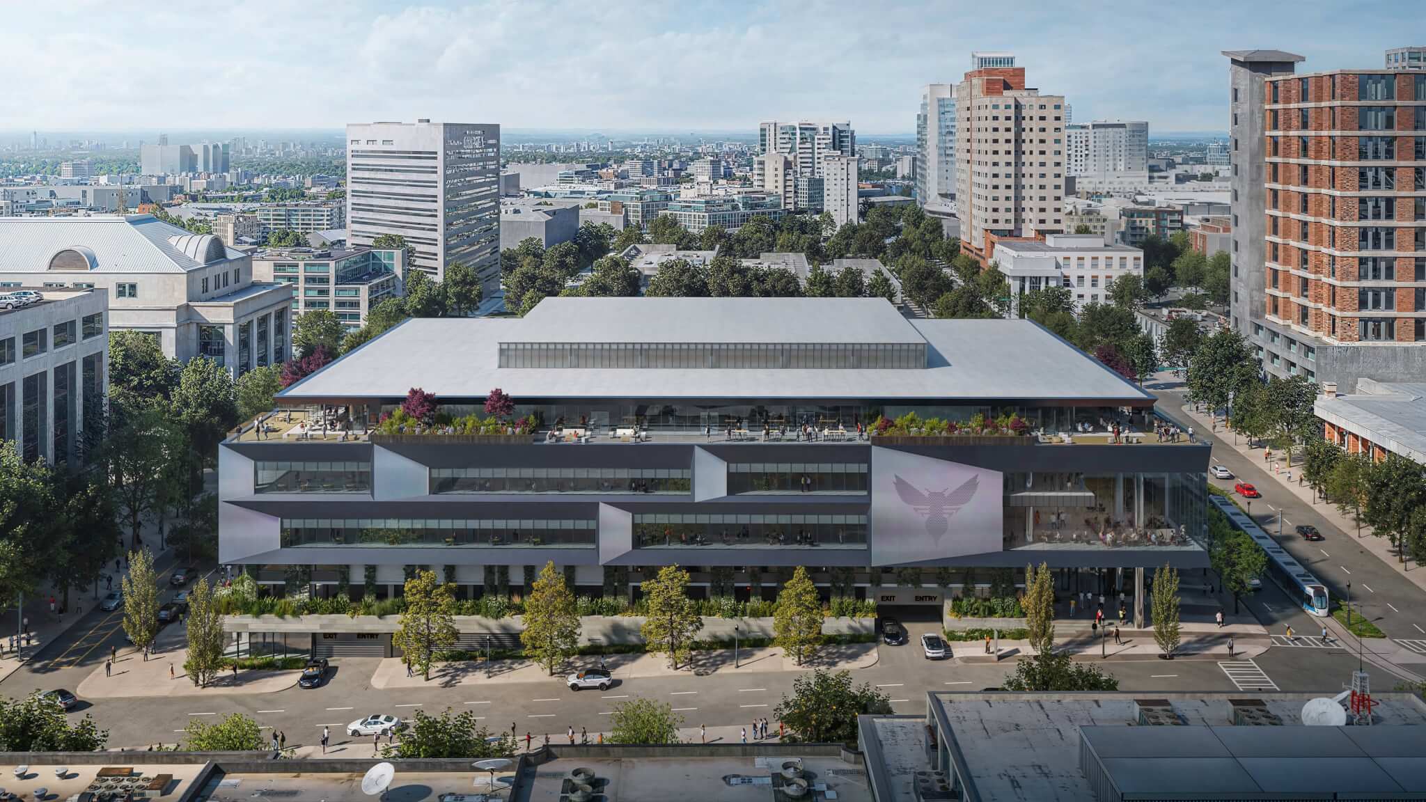 drone view of large building with city background during daytime