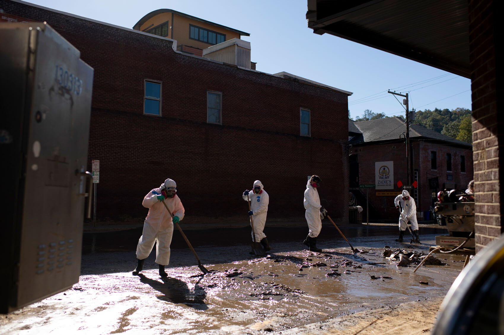 people removing water in Marshall, North Carolina