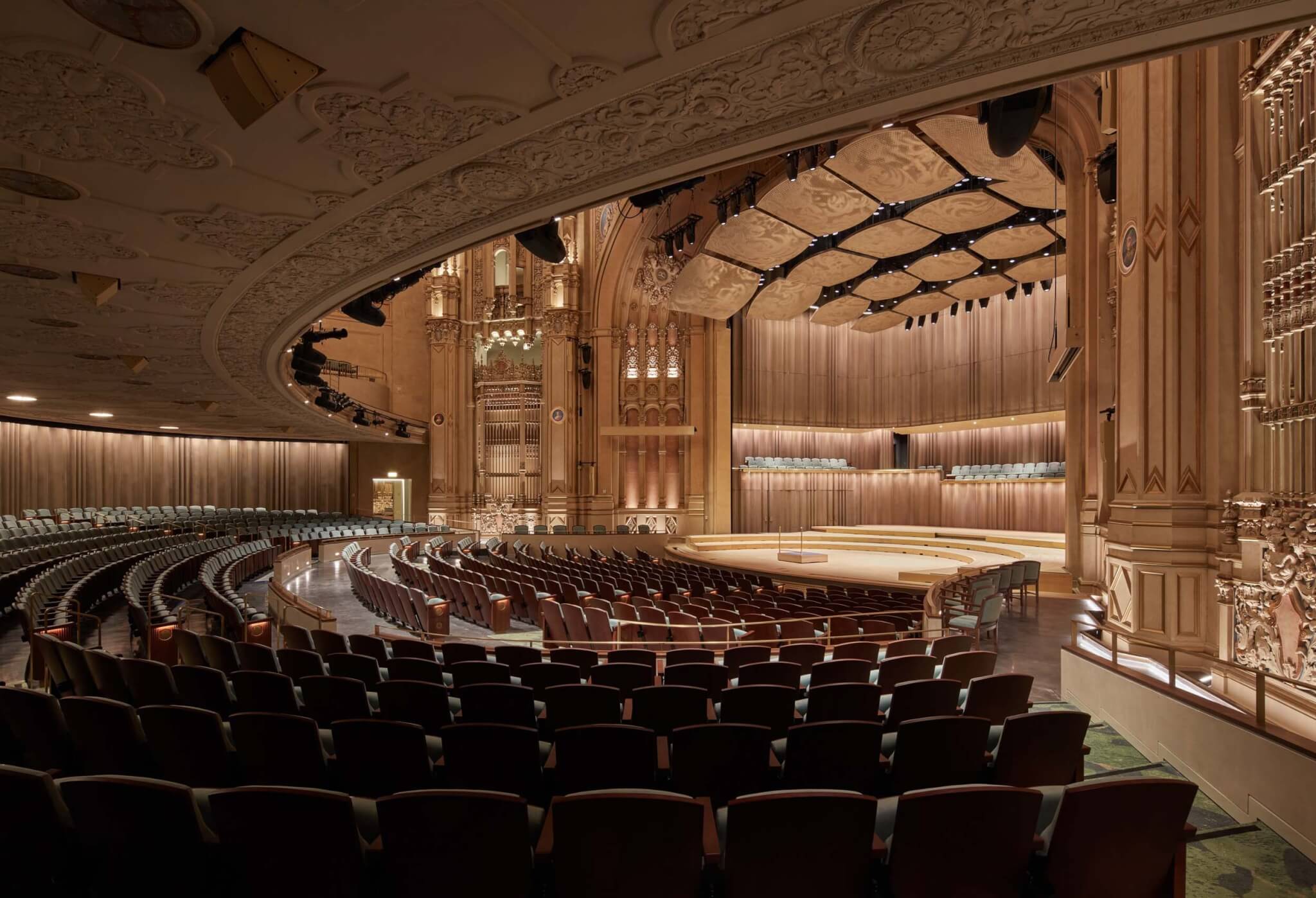 Lower level view showing the updated seats and stage