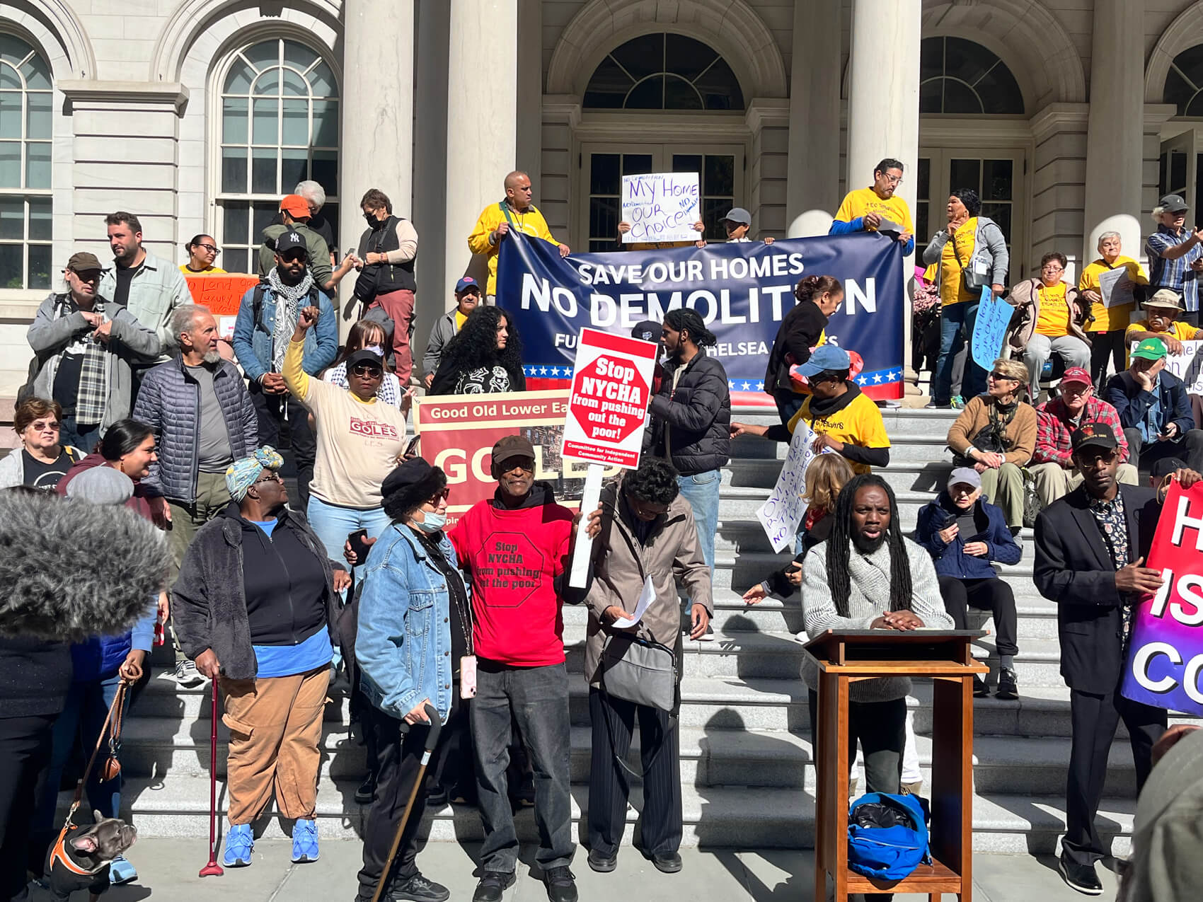 Marquis Jenkins, founder of Residents to Preserve Public Housing speaking at protest